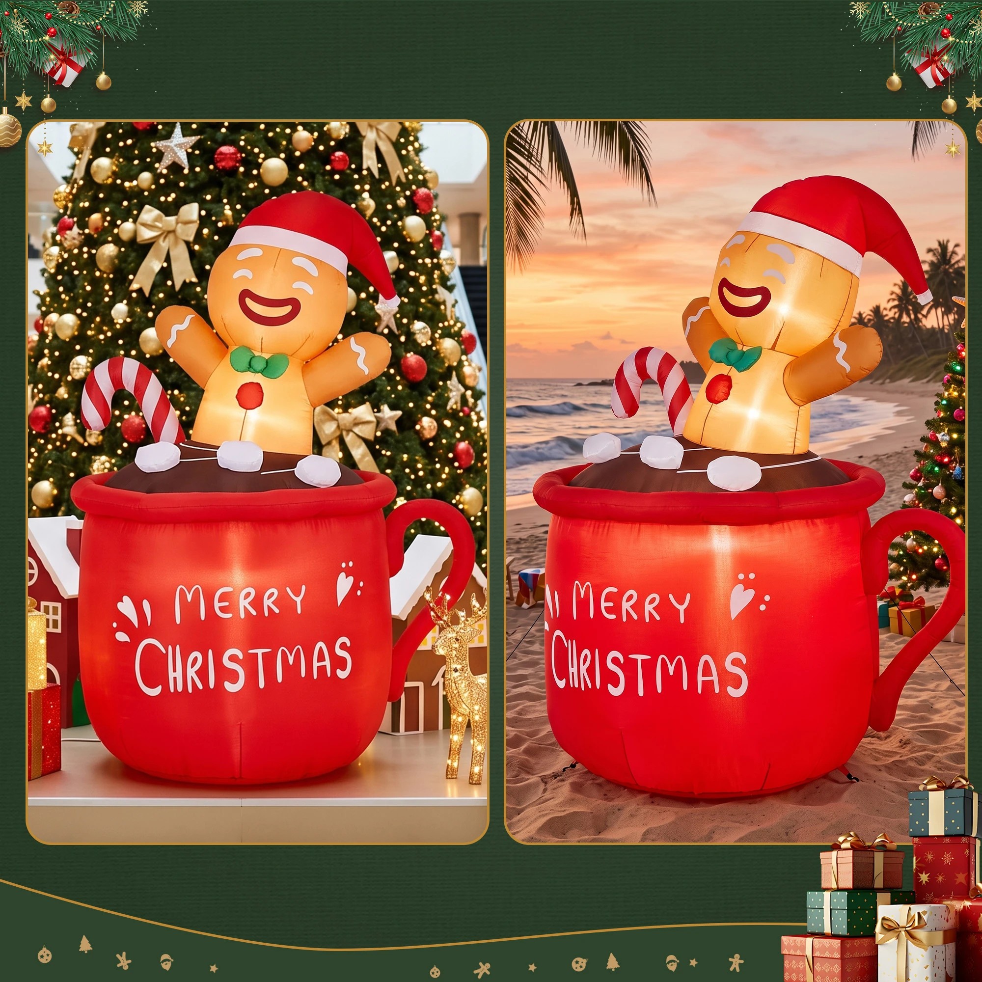 6 Jingle Jollys Christmas Inflatable Cup 1.8M Height LED Outdoor Decorations Illuminated - Red, 6 of 9