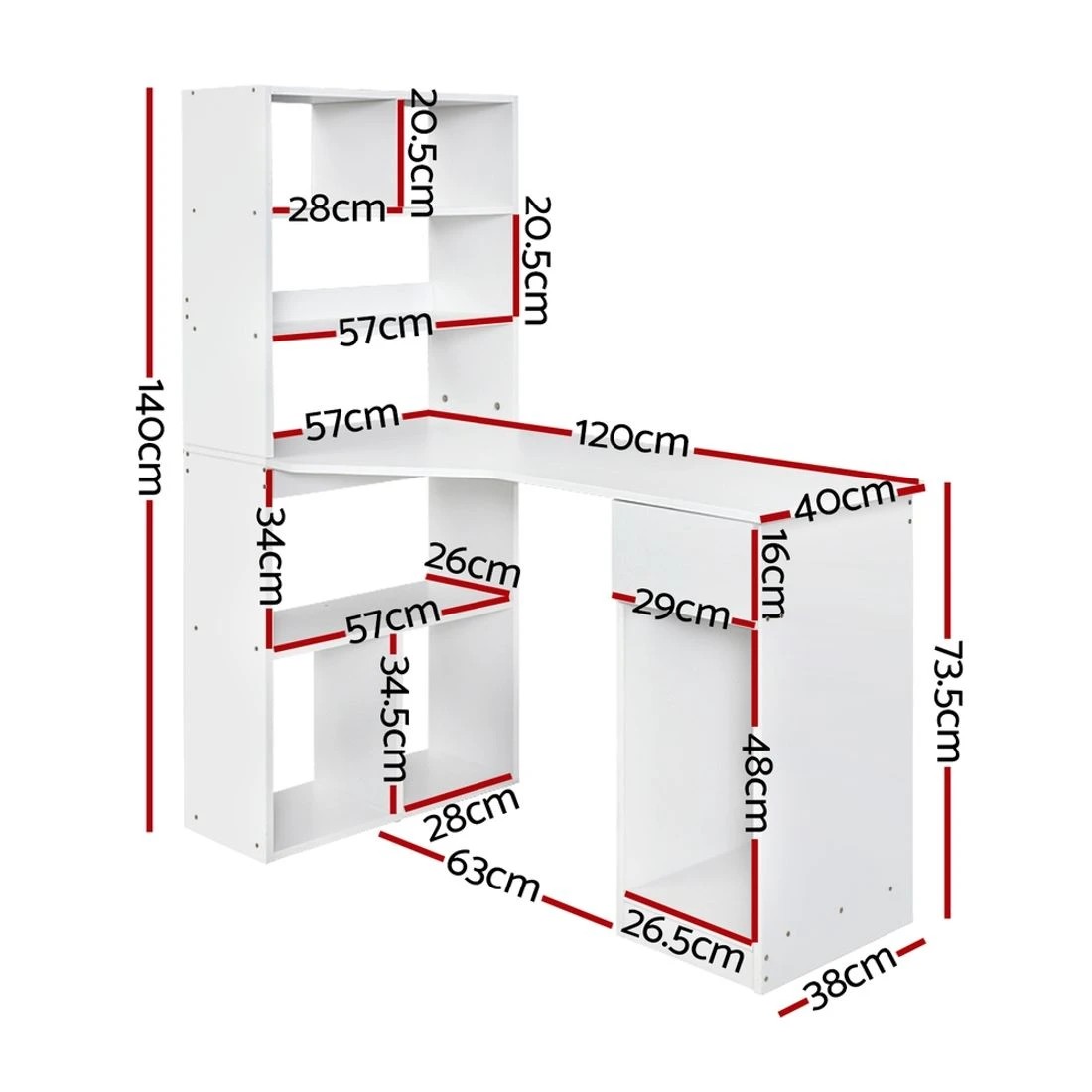 2 Artiss 120cm Computer Desk with Bookshelf Drawer Cabinet Storage Workstation Space Saving Home Office Organizer - white, 2 of 7