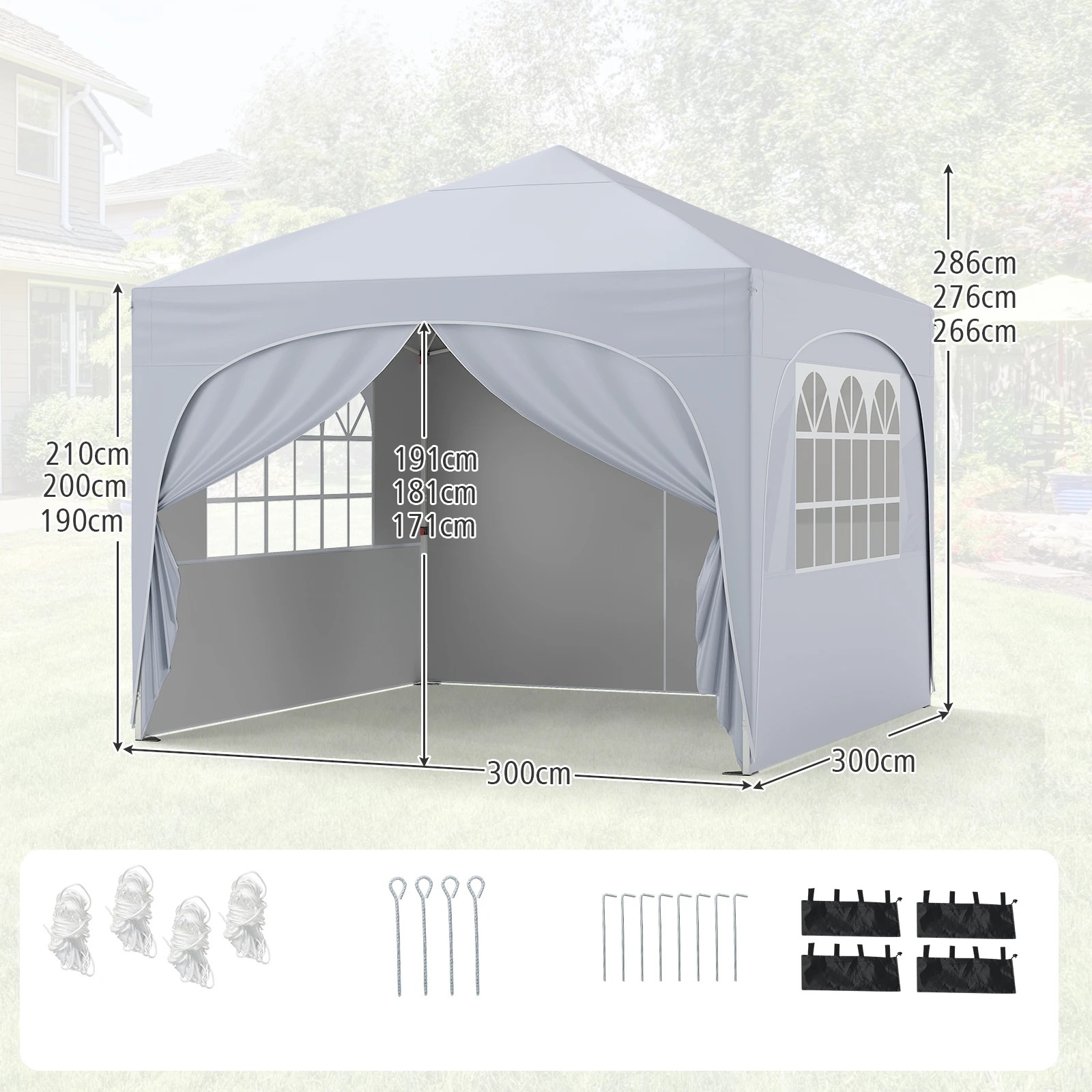 4 Costway 3x3m Pop up Canopy Tent w/4 Removable Sidewall Portable Sun Shelter Gazebo - White, 4 of 4