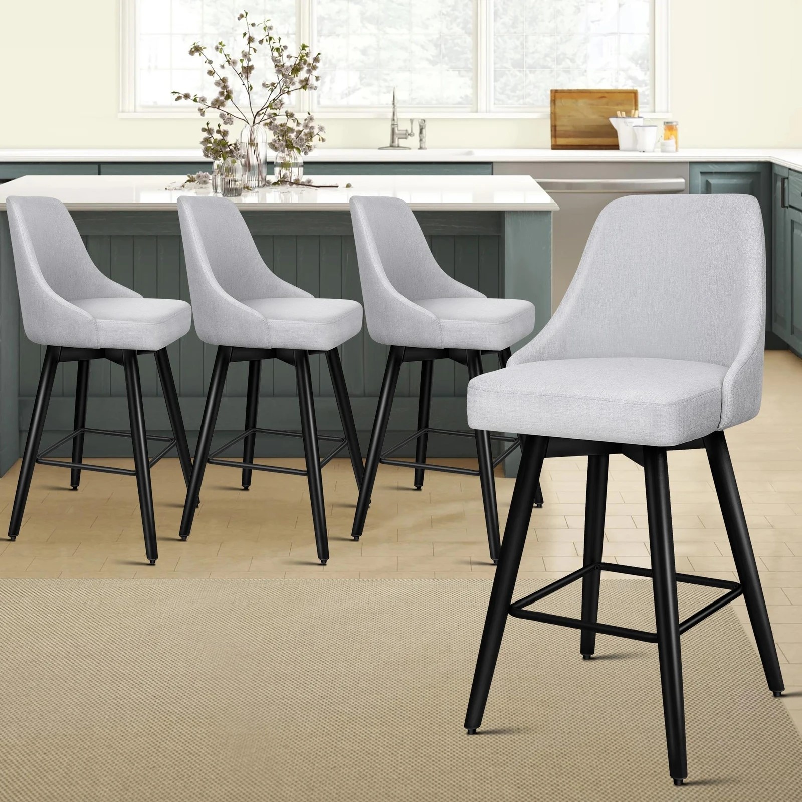 2 Alfordson 4x Swivel Bar Stools Kitchen Dining Chair Cafe Metal - Grey, 2 of 10