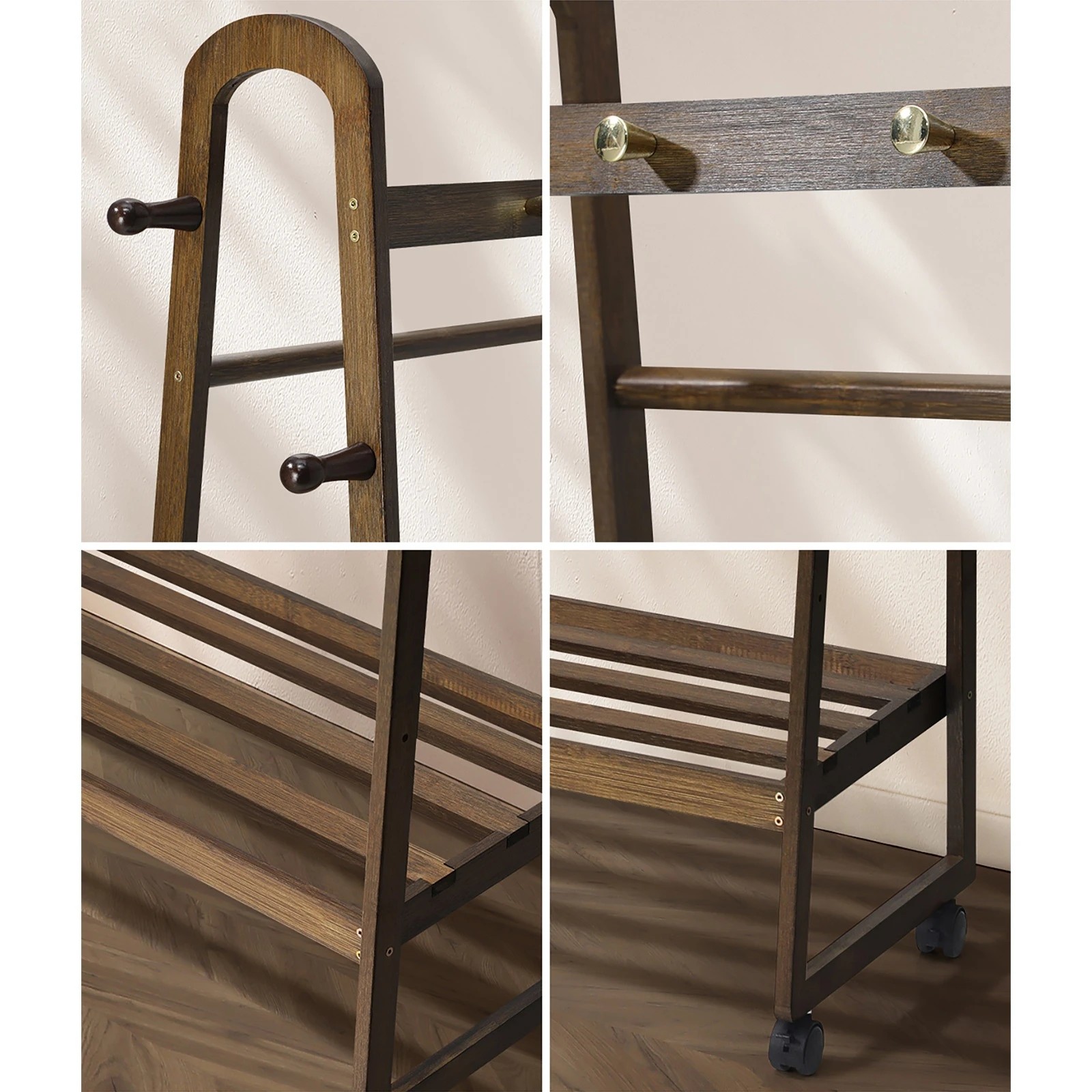 4 Oikiture Clothes Rack Garment Coat Stand Hanging Rail Bamboo Portable Wheels
 - Natural, 4 of 10