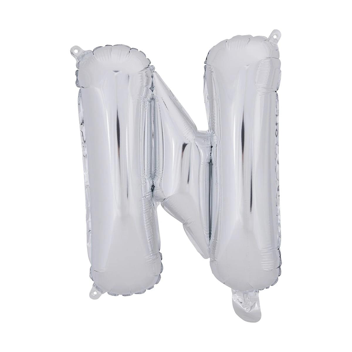 Amscan Buchstaben-Folienballon „N“ – Silber, 16/40 Cm, Selbstschließendes Ventil