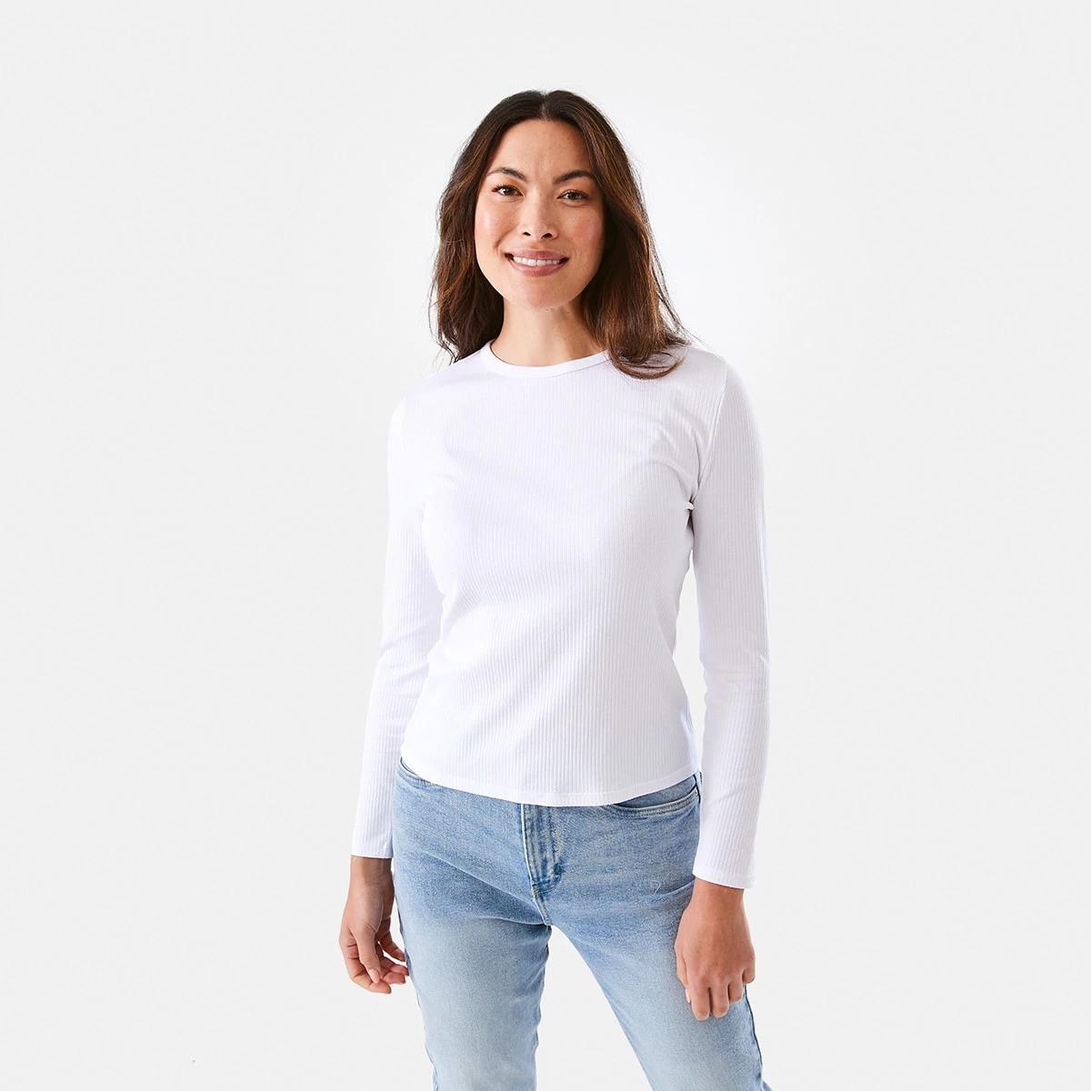 1 Long Sleeve Rib Crew Neck T-shirt White, 1 of 5