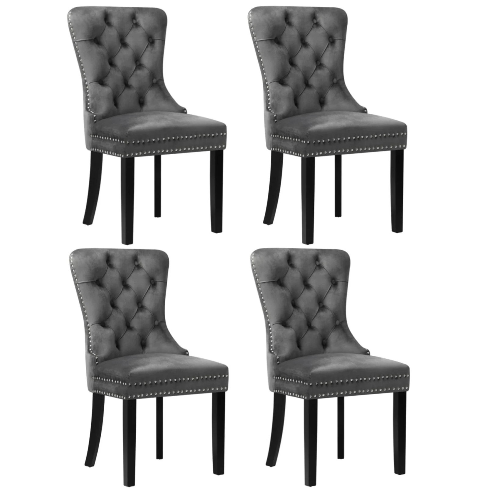 1 Oikiture 4x Velvet Dining Chairs Upholstered French Provincial Tufted - Grey, 1 of 8