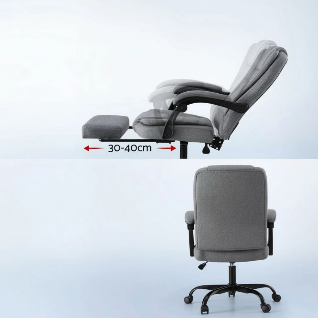 4 Artiss Office Chair Executive Fabric Seat Racing Computer Desk Chairs Footrest - Grey, 4 of 5