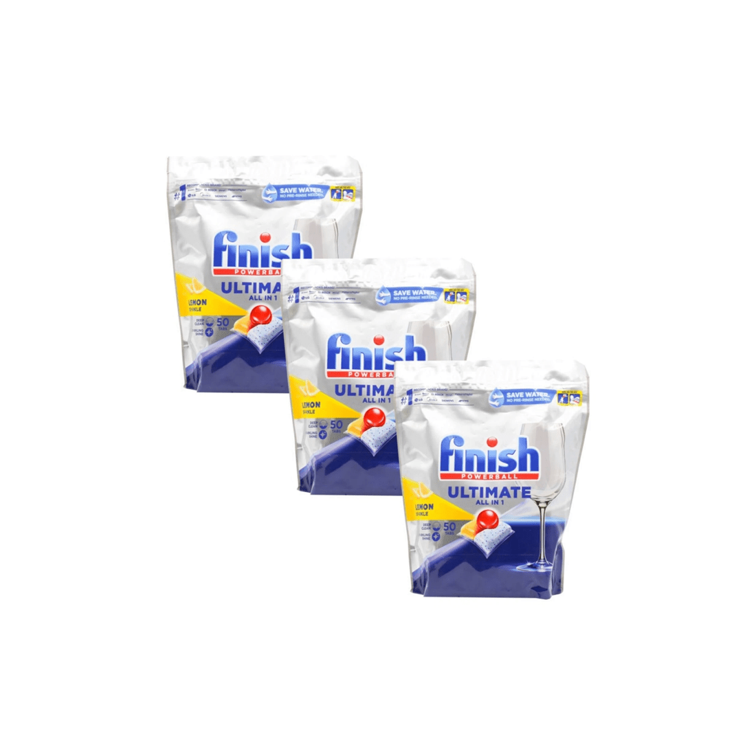 1 Finish 3 x 50pc All In 1 Dishwashing Tablets Lemon Sparkle Powerball Original, 1 of 4