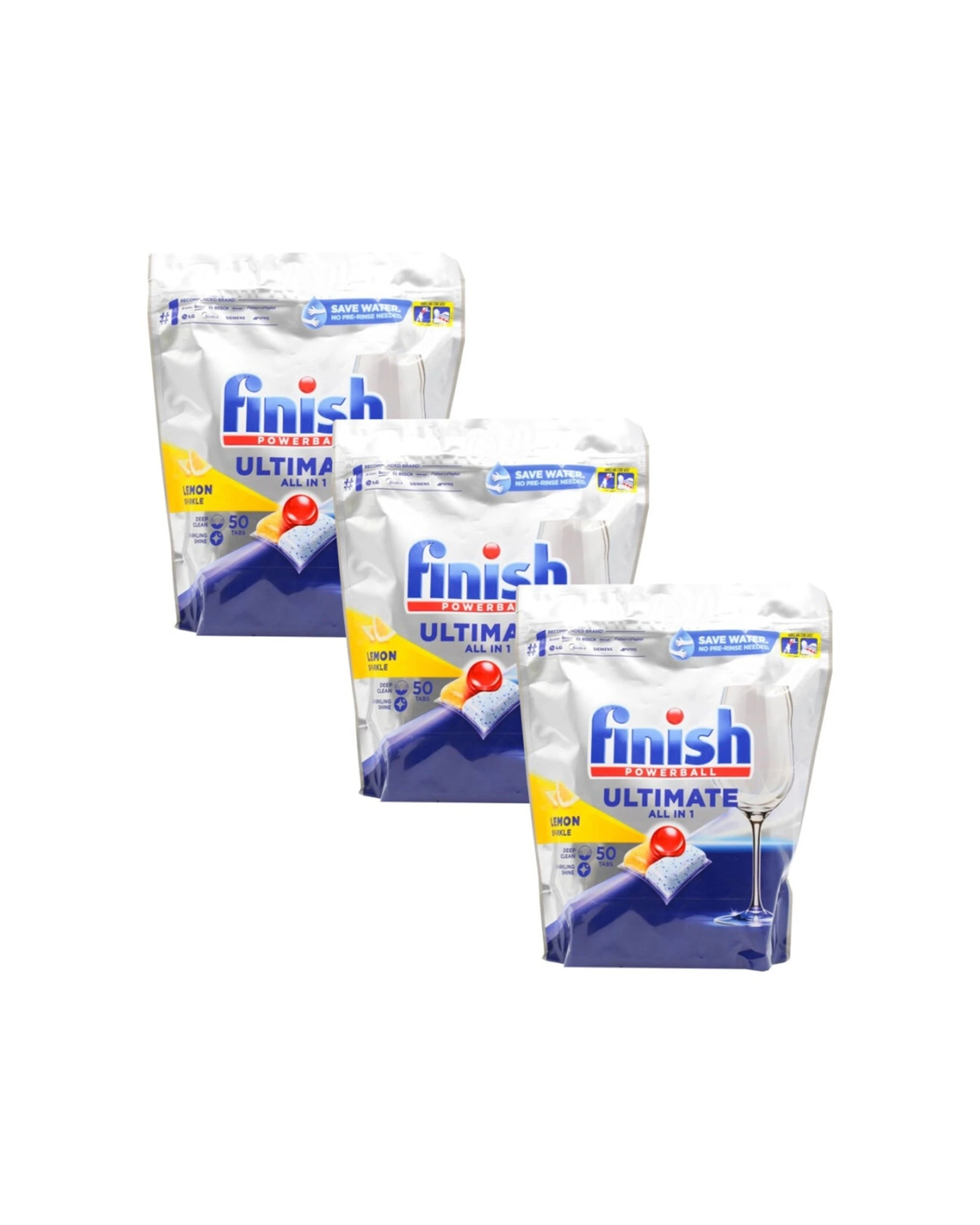 1 Finish 3 x 50pc All In 1 Dishwashing Tablets Lemon Sparkle Powerball Original, 1 of 4