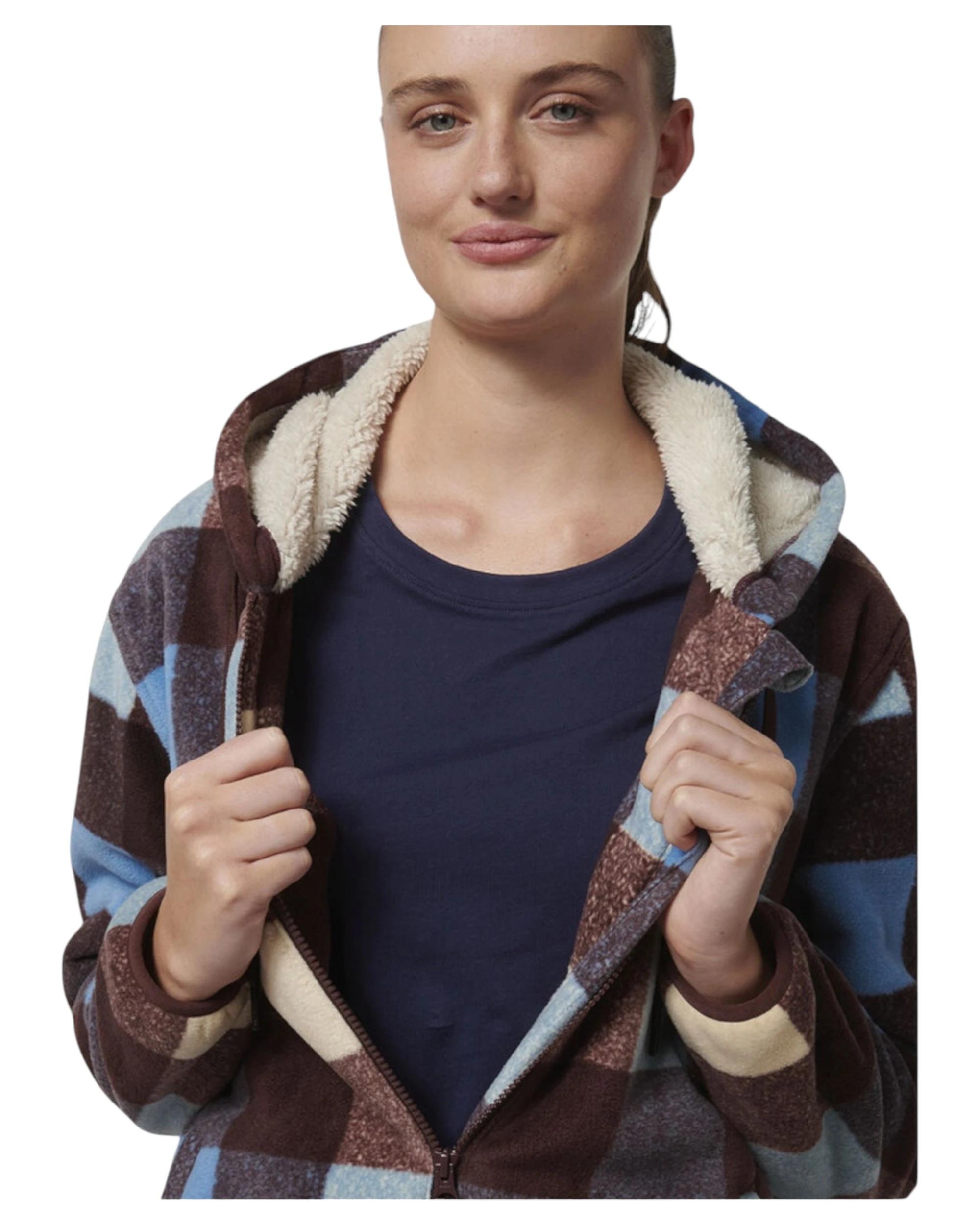 8 Hard Yakka Womens Check Zoodie Fleece Zip Up Hoodie Mocha MOCHA, 8 of 10