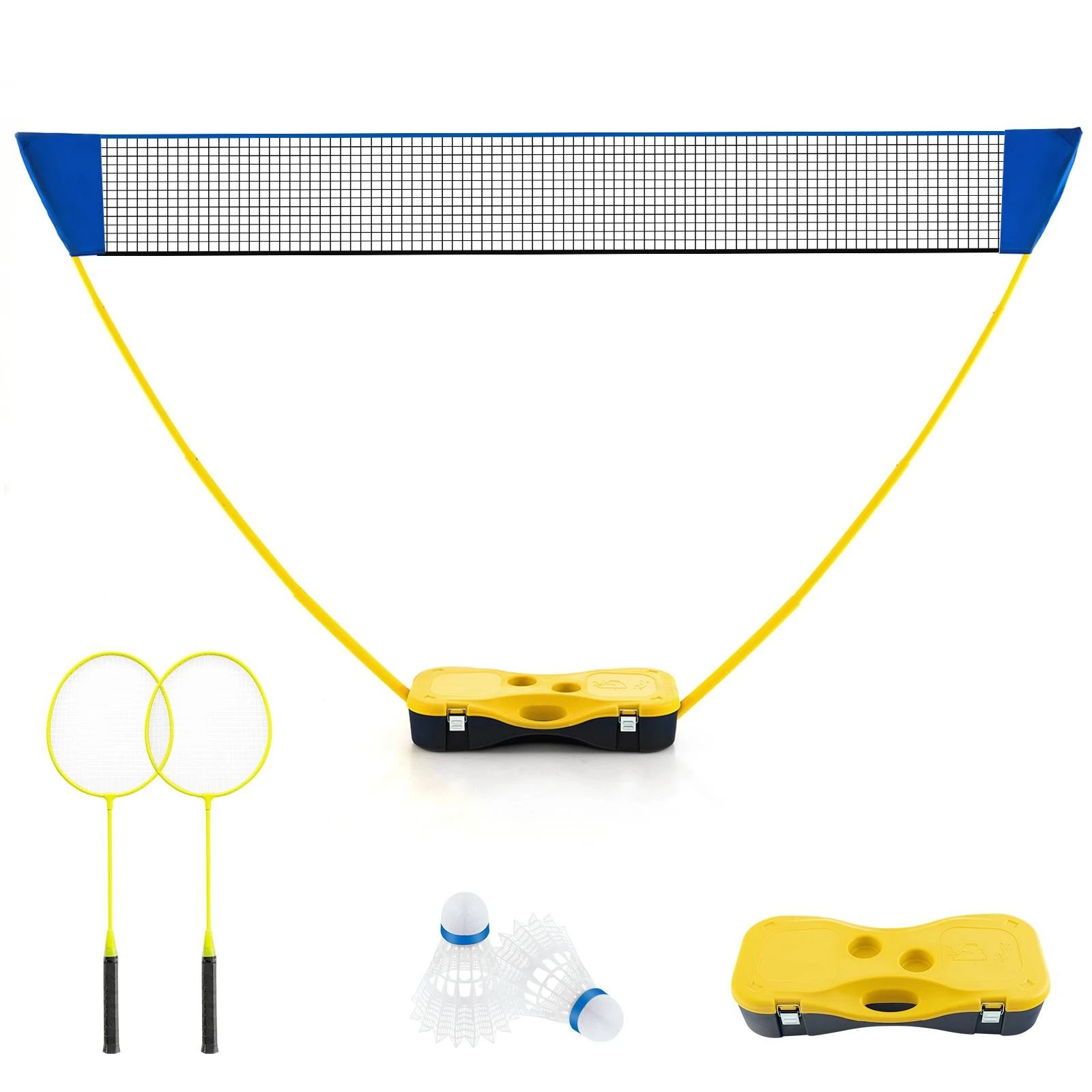 1 Costway Portable Badminton Net Set Outdoor Game Set w/Storage Base & 2 Shuttlecocks, 1 of 1