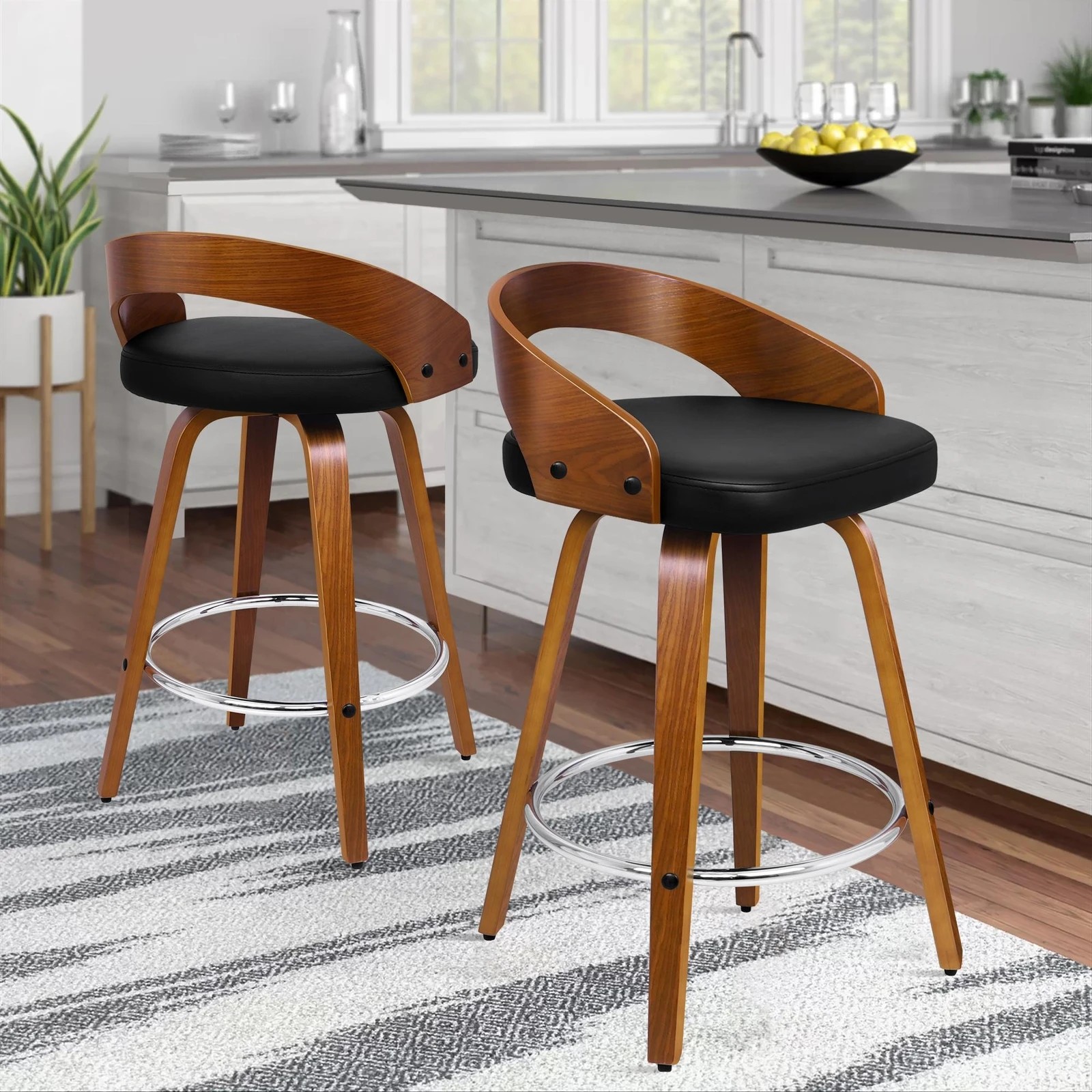 2 Alfordson 4x Swivel Bar Stools Caden Kitchen Wooden Dining Chair - Black, 2 of 10