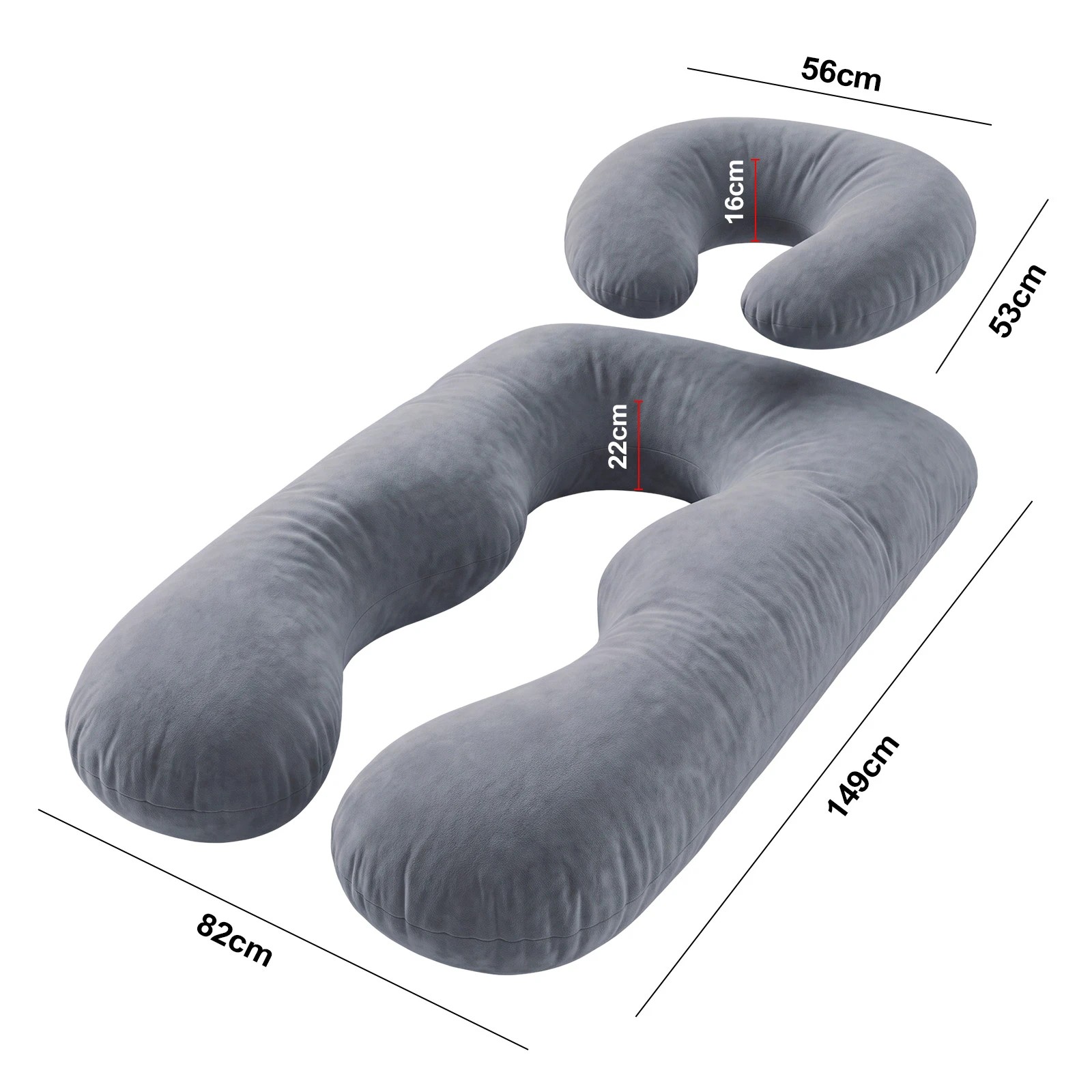 3 Advwin U-Shaped Body Pillows & C-Shape Set for Pregnancy Sleeping - Grey, 3 of 5