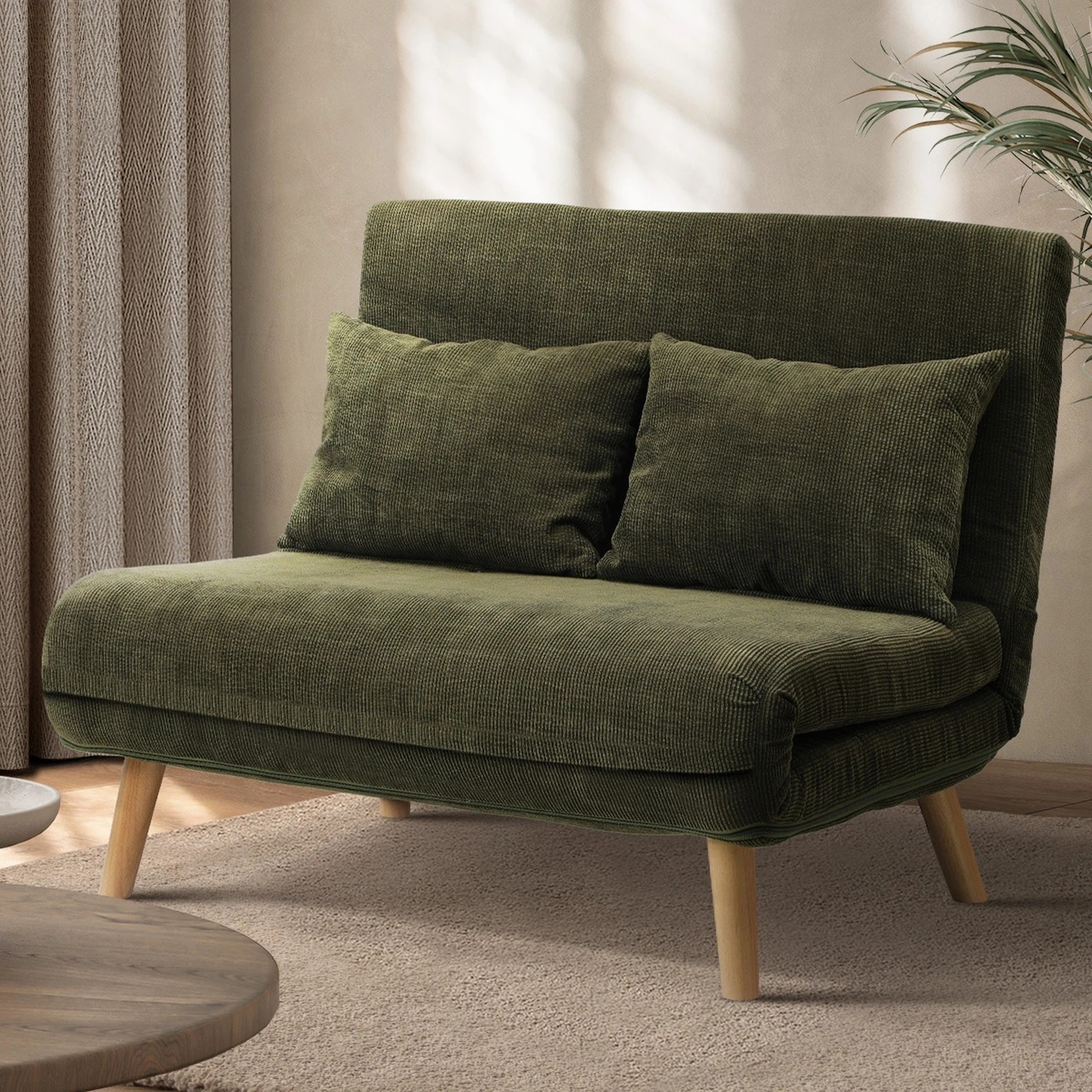 2 Oikiture Sofa Bed Lounge Chair Polyester Recliner Wood Leg 2 Seater
 - Green, 2 of 8