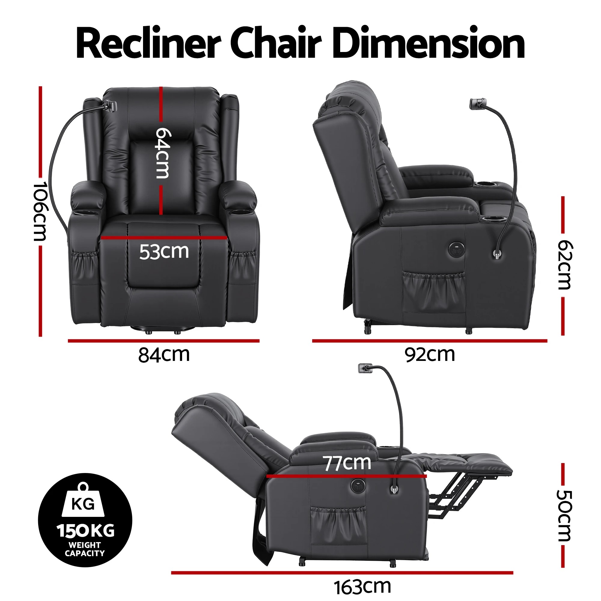 2 Artiss Power Lift Recliner Chair with Massage and Heat for Elderly - Black, 2 of 3