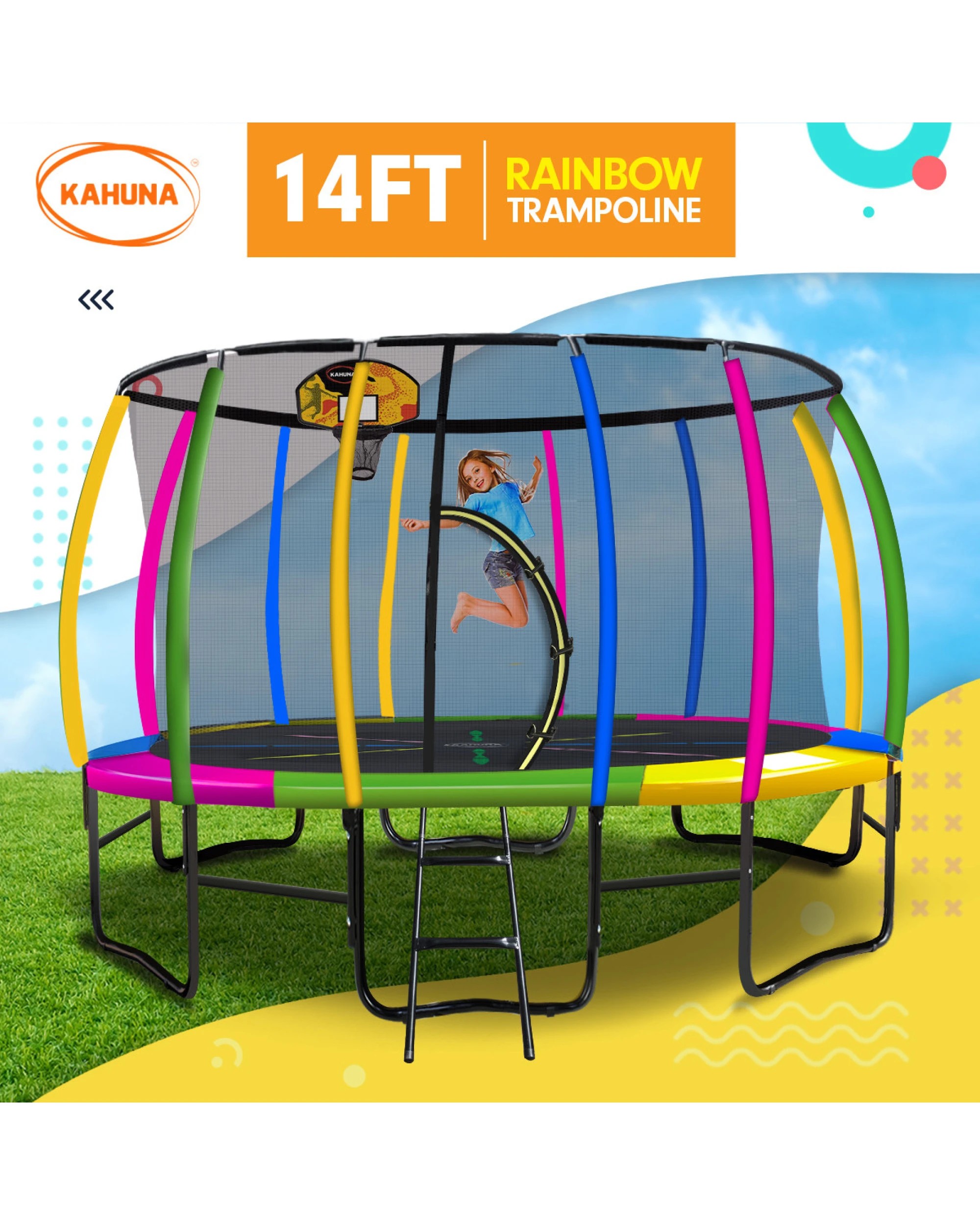 3 Kahuna Trampoline 14 ft with Basketball Set - Pattern, 3 of 8
