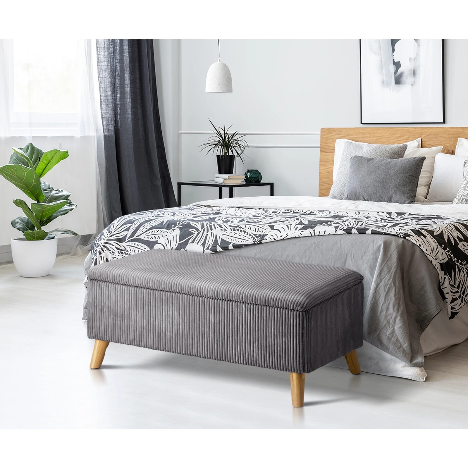 3 Oikiture Storage Ottoman Blanket Box Chest Toy Foot Stool Large Velvet
 - Grey, 3 of 10