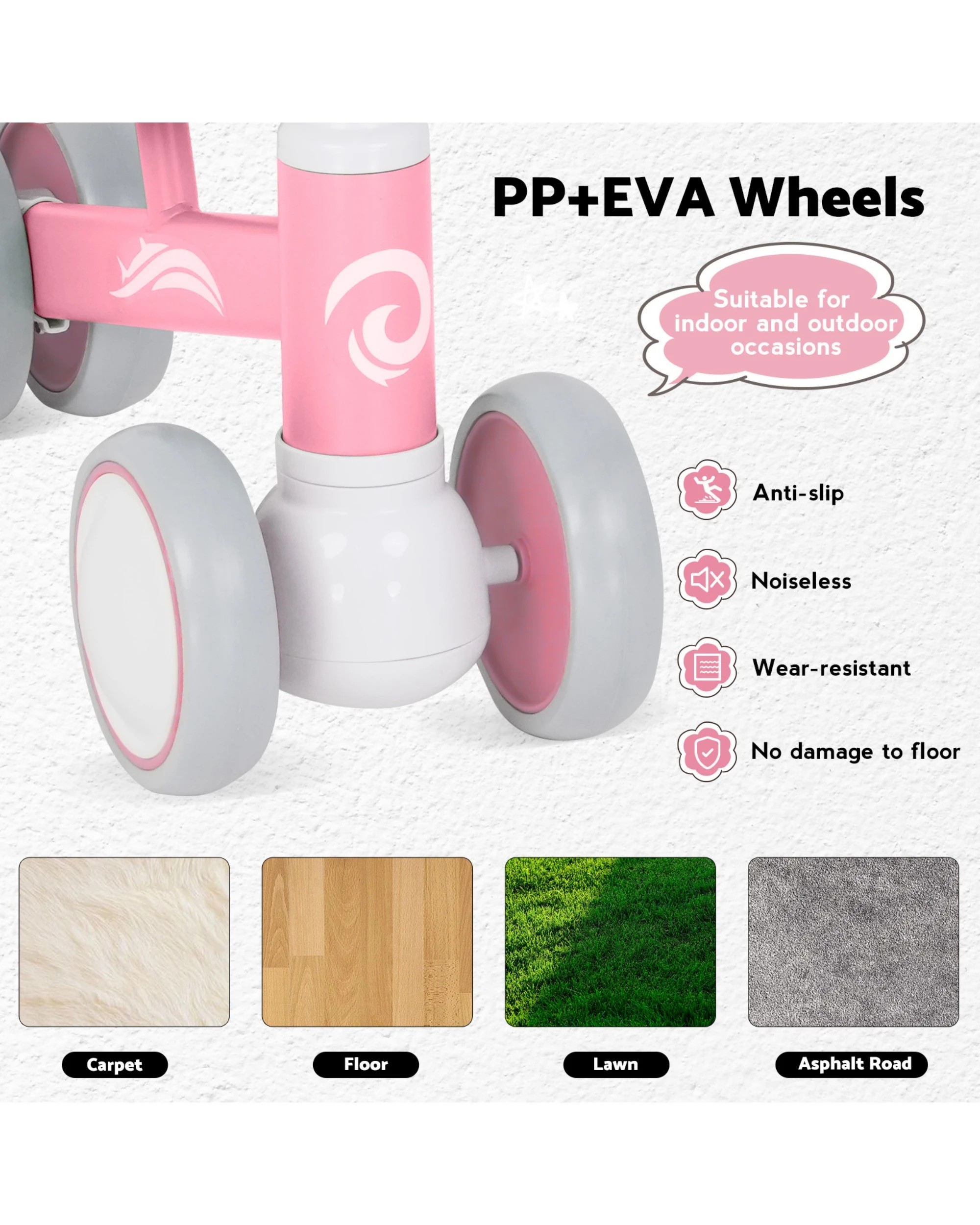 5 Advwin Baby Balance Bike Colorful Lighting Toddler No Pedal Push Bicycle Ride on Toy for 12-36 Month Pink, 5 of 8