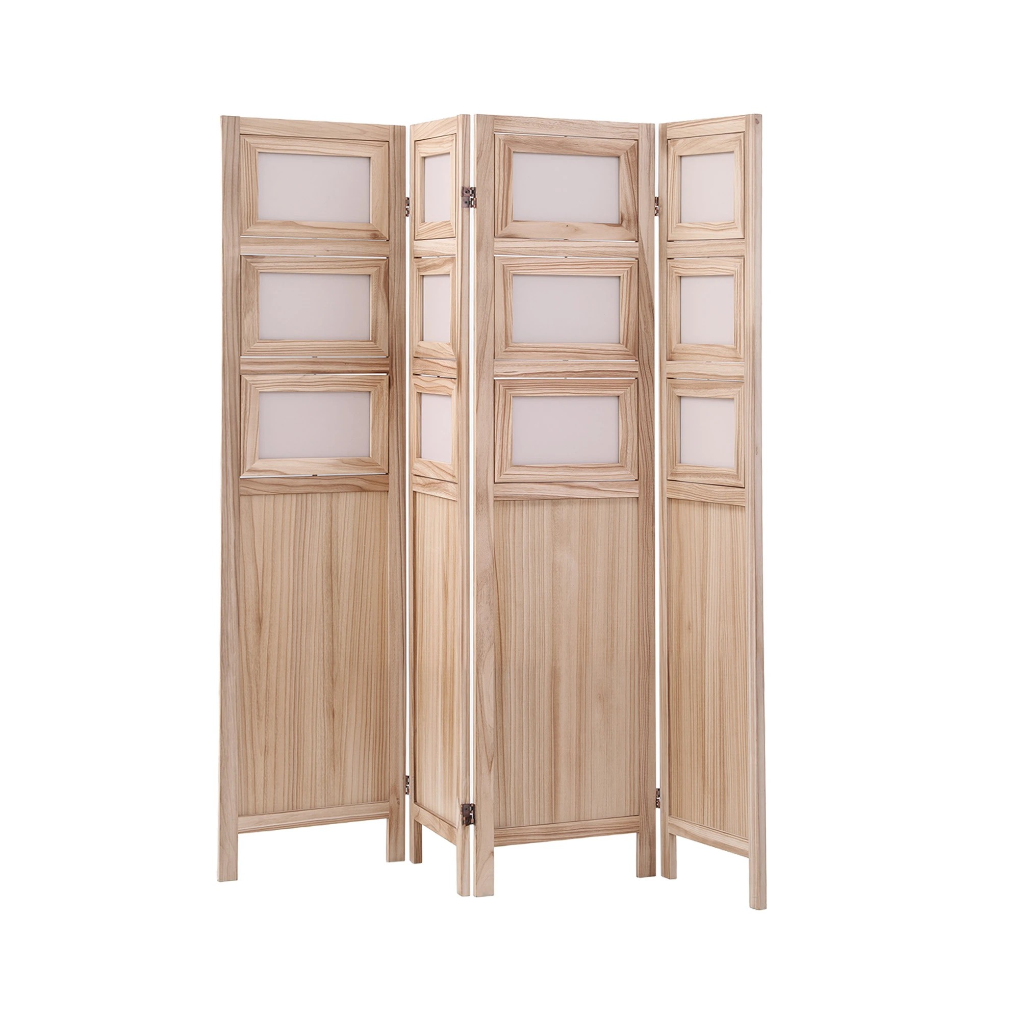 3 Artiss Room Divider 4 Panel Privacy Screen Partition Photo Collage Display Solid Wood - Natural, 3 of 7