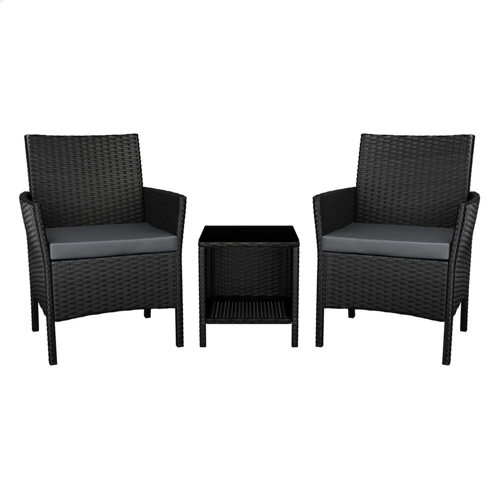 1 Alfordson Outdoor Furniture 3PCS Wicker Bistro Set Patio Chairs Table - Black, 1 of 8