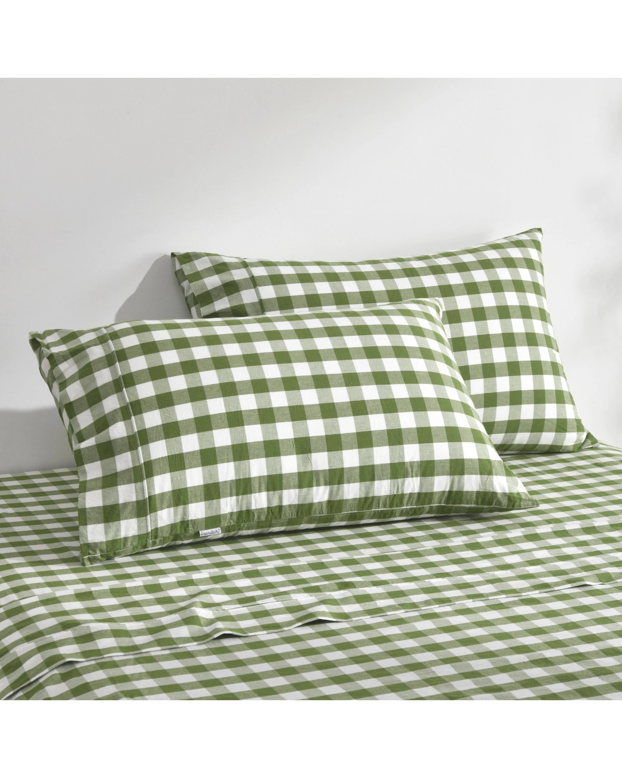 2 Dreamaker Lola Yarn Dyed Washed Cotton Gingham Sheet Set - King Single Bed - Olive, 2 of 6