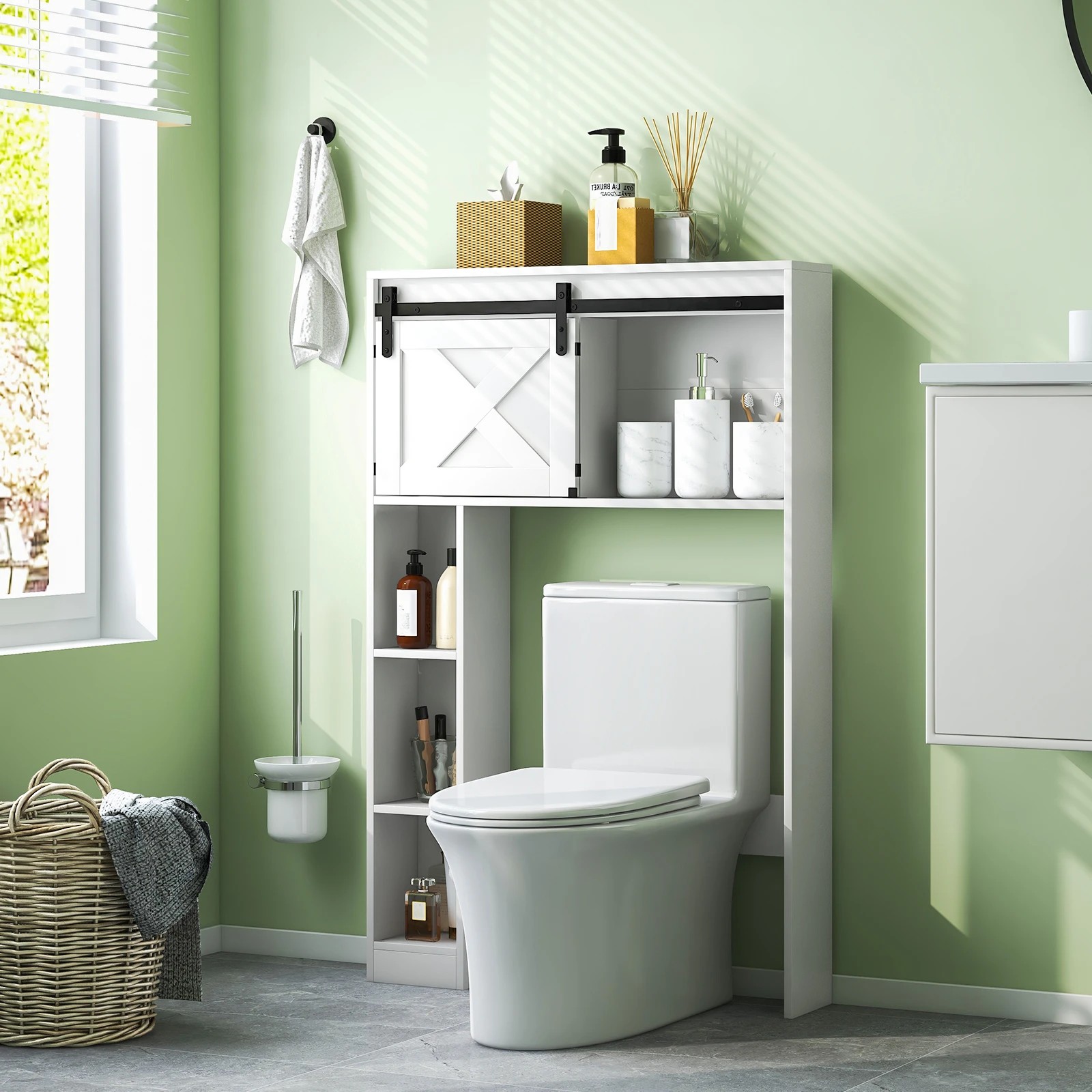 2 Costway Over The Toilet Bathroom Cabinet Storage Shelf Toilet Storage Rack Space Saver - White, 2 of 4