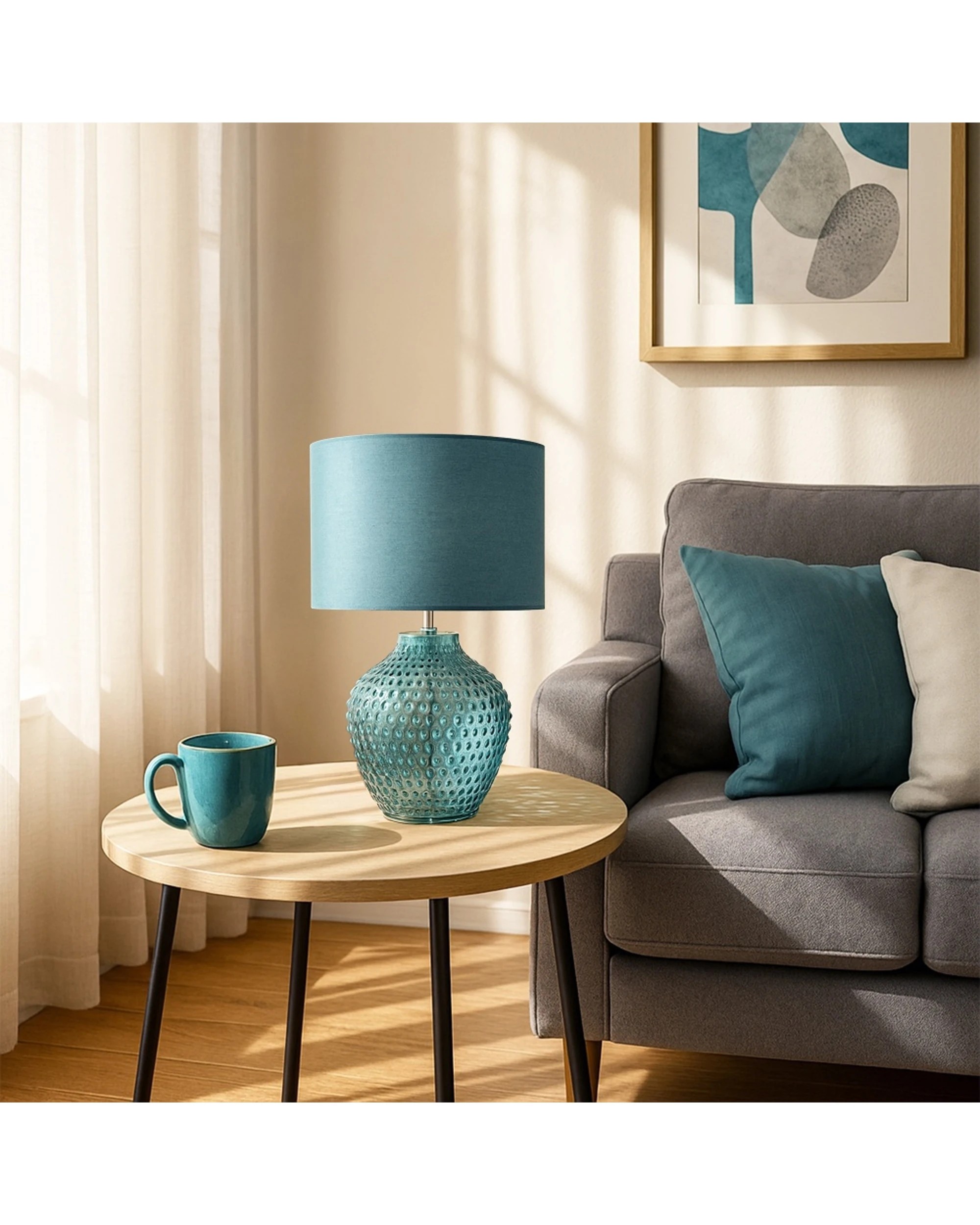 2 Urban Style Cassie Table Lamp Textured Glass Base Shade Inline Switch - Green, 2 of 4