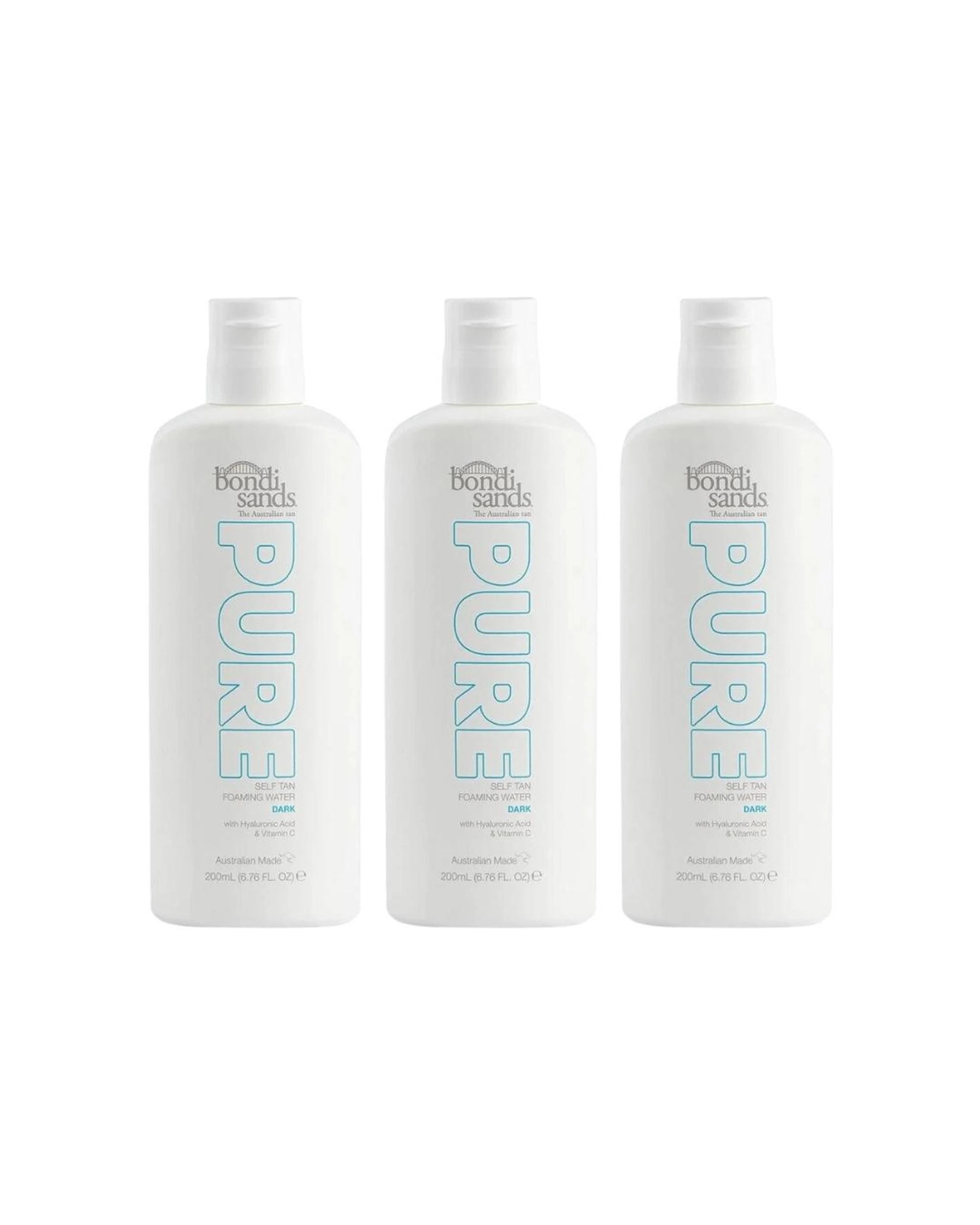 1 3 x Bondi Sands Pure Self Tan Foaming Water 200mL - Dark, 1 of 1