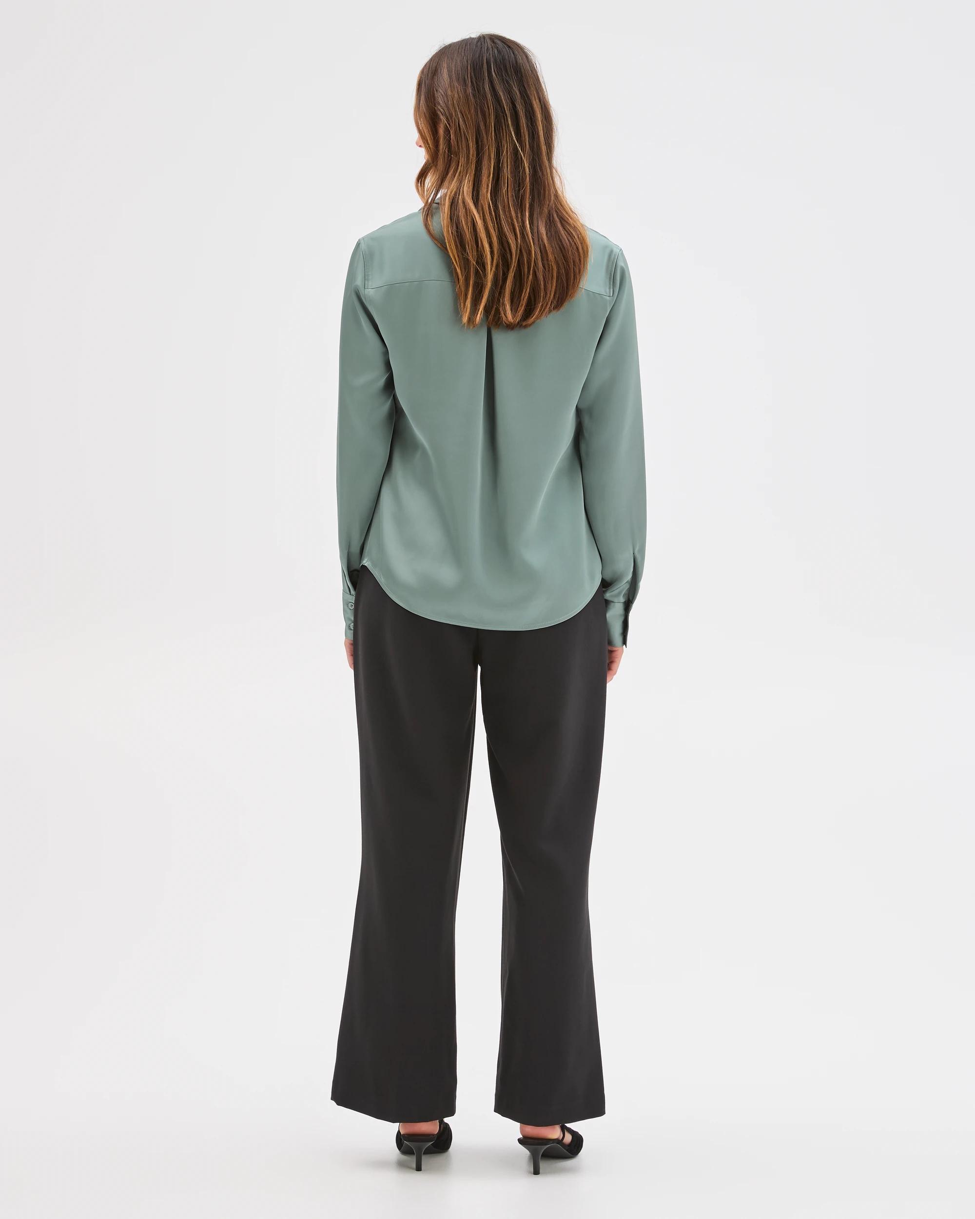 6 Preview Satin Long Sleeve Button Up Shirt SEAFOAM, 6 of 7