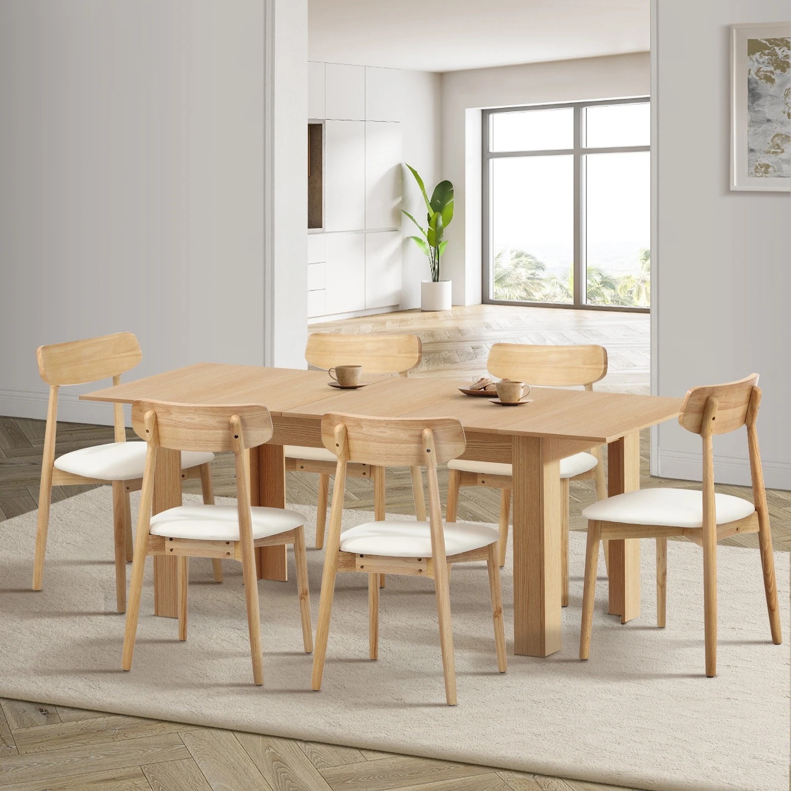 2 Oikiture 200cm Extendable Dining Table With 6x Dining Chairs Pu Leather
 - Multi, 2 of 10