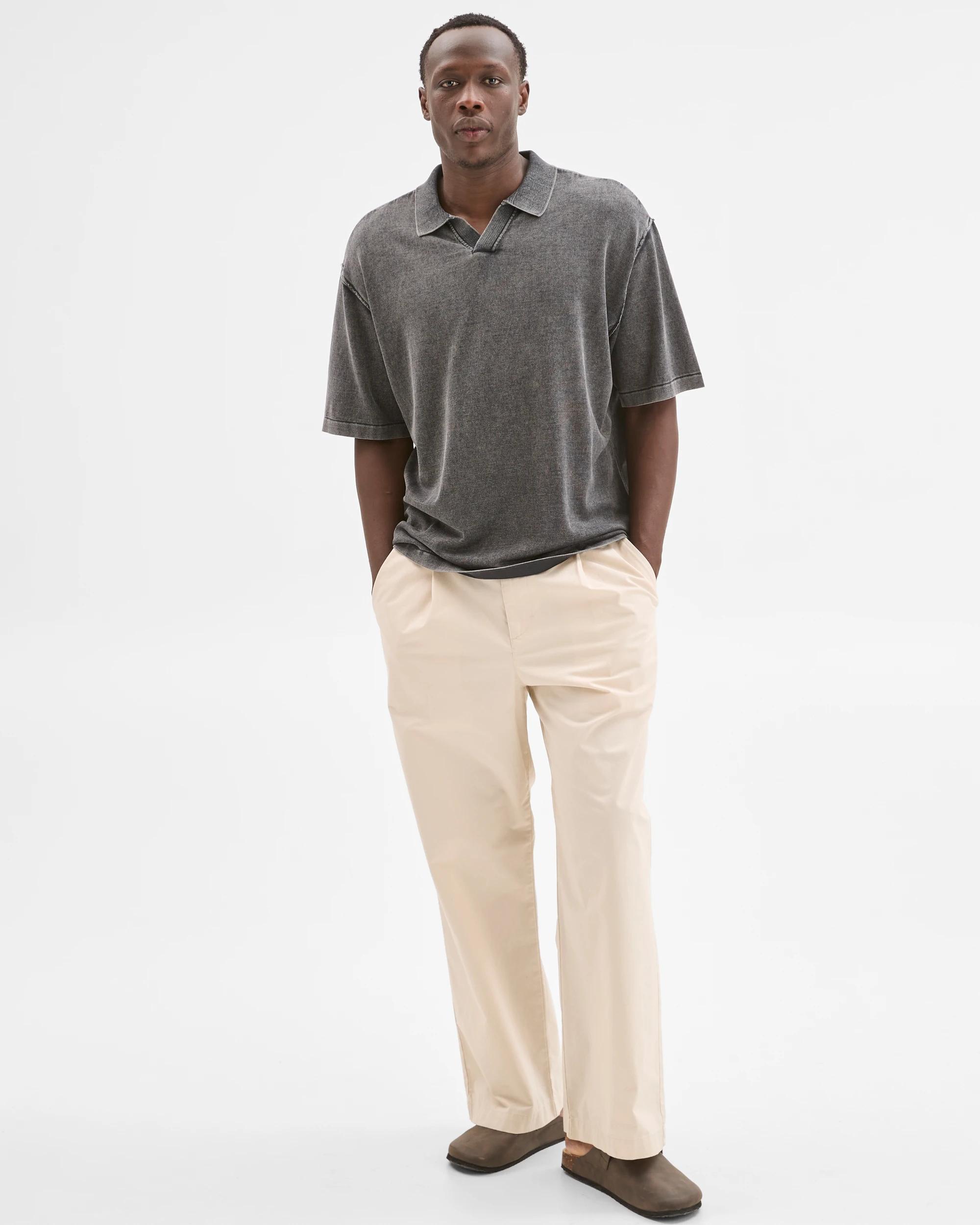 1 Commons Australian Cotton Knit Polo Top WORN BLACK, 1 of 6