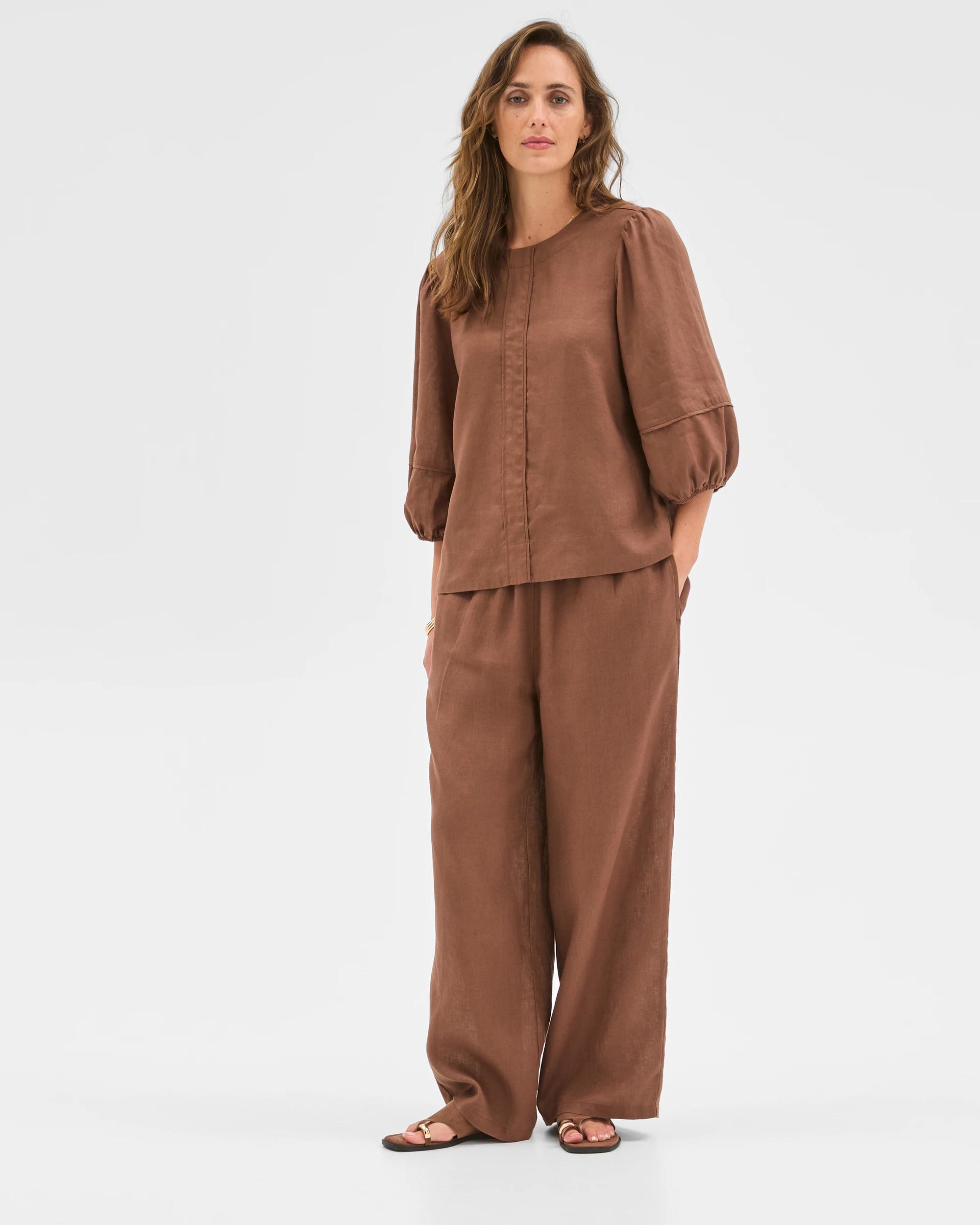 2 Target Woman European Linen Femme Popover Blouse WARM BROWN, 2 of 6