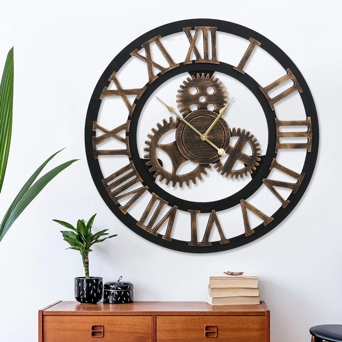 3 Artiss 80cm Wall Clock Large Retro Roman Numerals - Black, 3 of 7