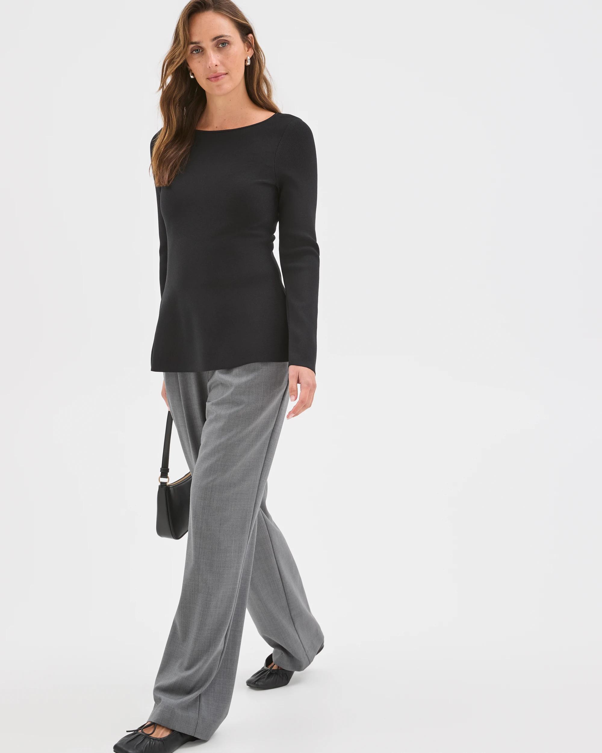 3 Preview Long Sleeve Peplum Crepe Knit Top BLACK, 3 of 7
