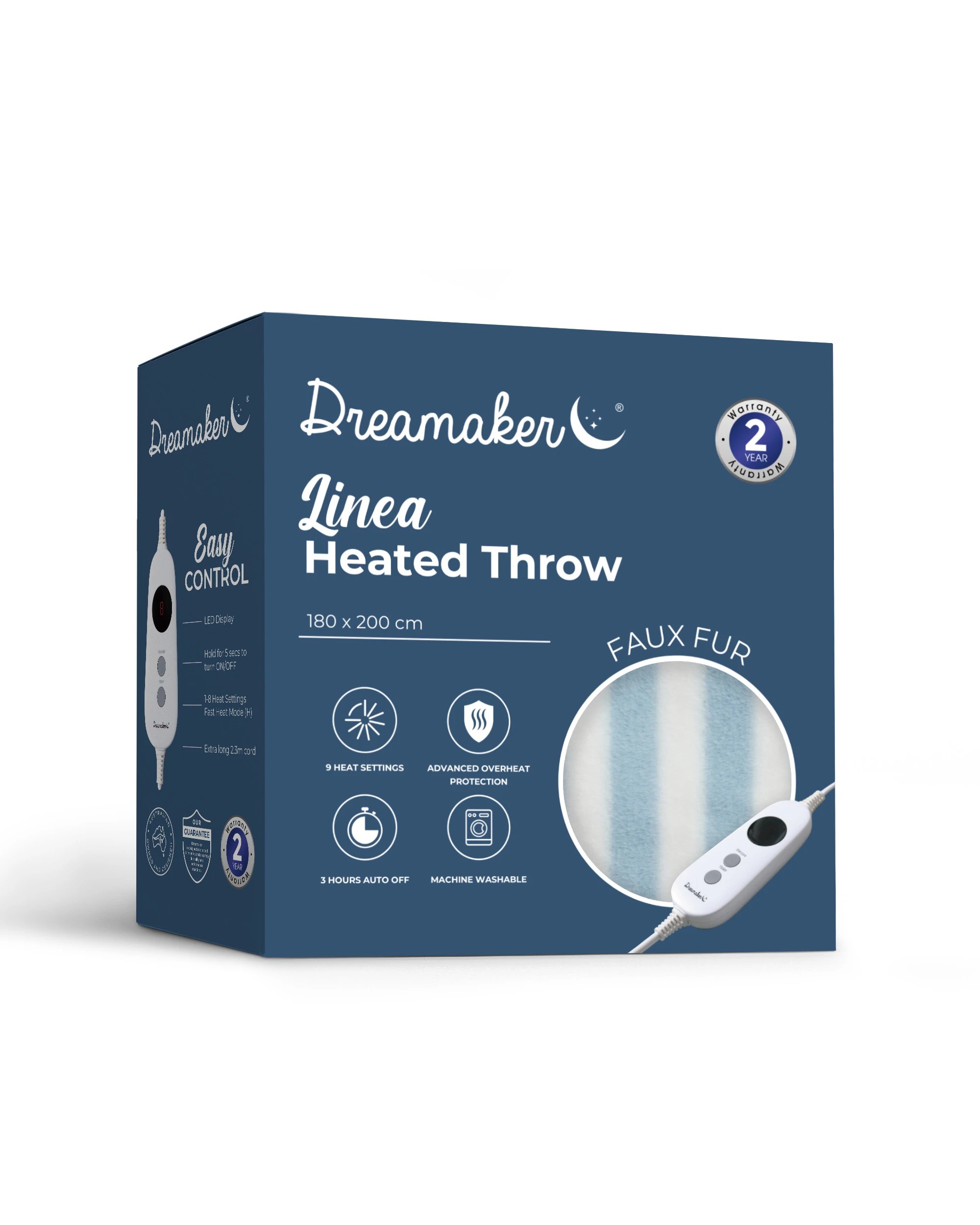 8 Dreamaker Linea Faux Fur Heated Throw 180x200cm - Blue, 8 of 9