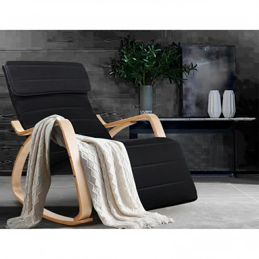 4 Artiss Rocking Armchair Footrest Nursing  Afton - Black, 4 of 8