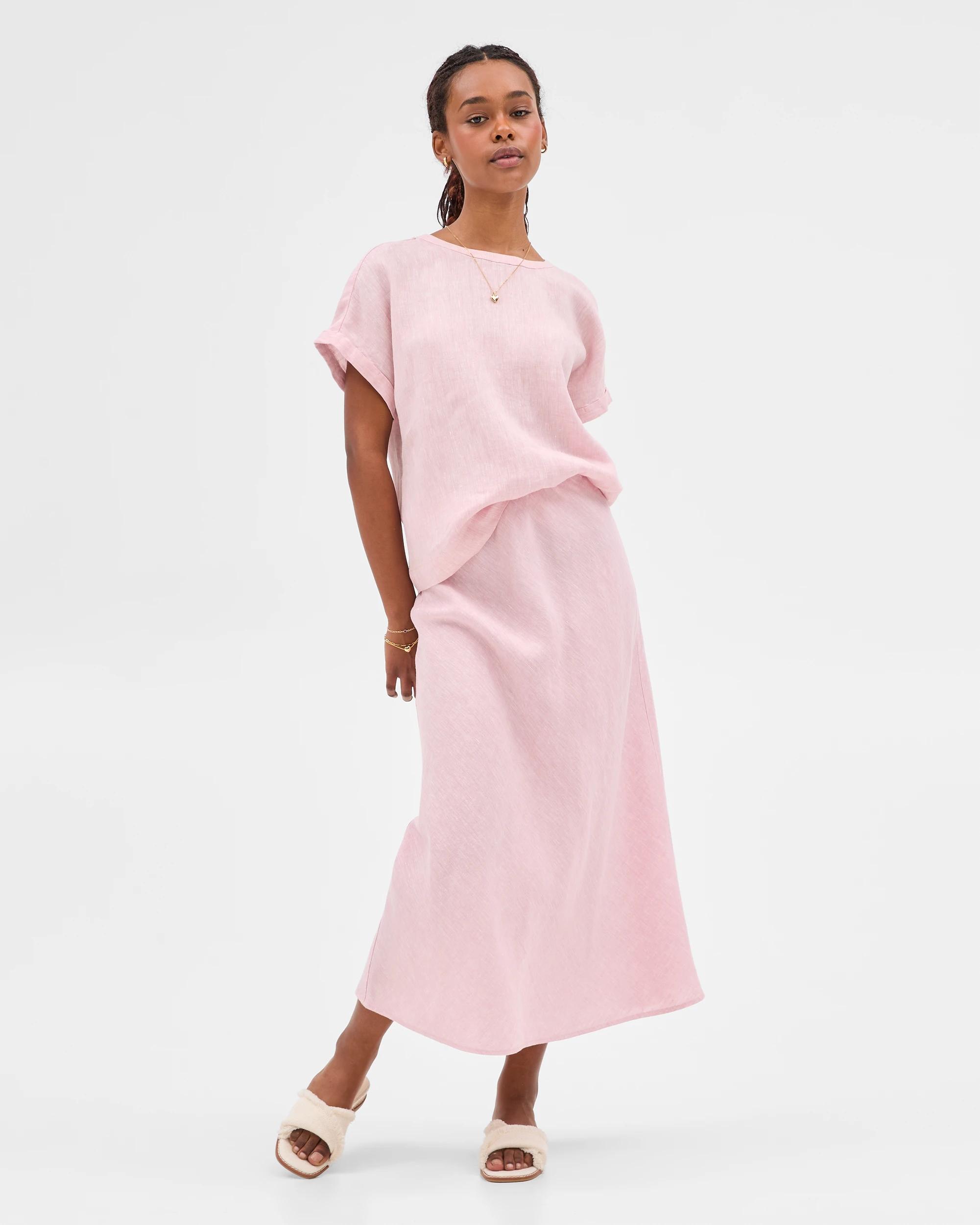 1 Target Petites European Linen Bias Maxi Skirt PRETTY PINK, 1 of 6