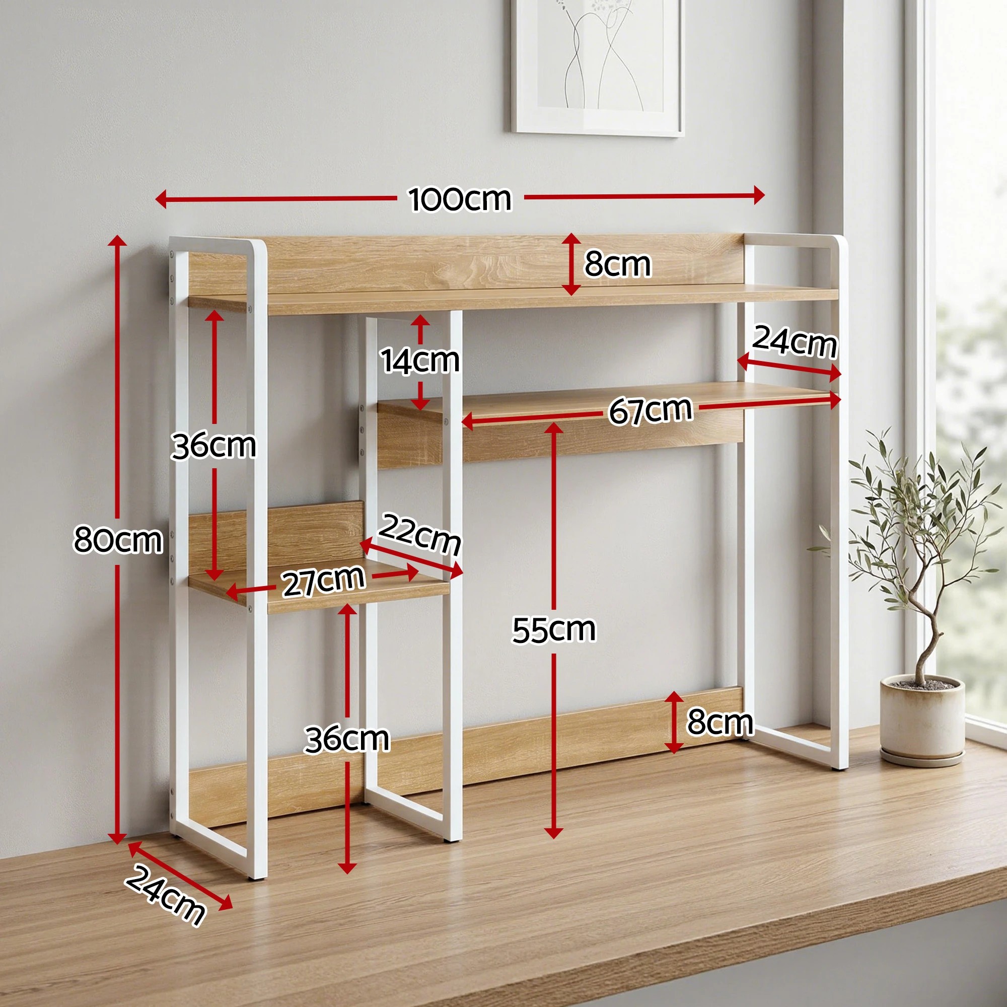5 Artiss Artist Desk Organizer 2-Tier Desk Shelf Depth Asymmetrical Desk Hutch Dorm - Multi, 5 of 9