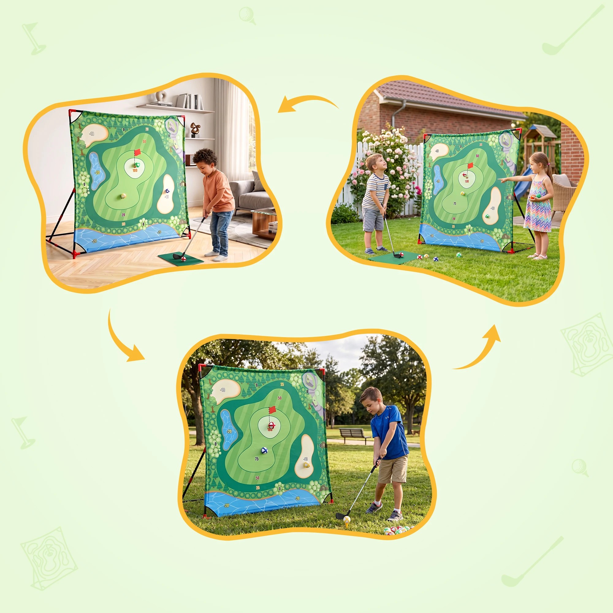 8 Keezi Kids Golf Play Set Chipping Game, 24 Sticky Balls, Adjustable Club & 2 Hitting Mats - Green, 8 of 9