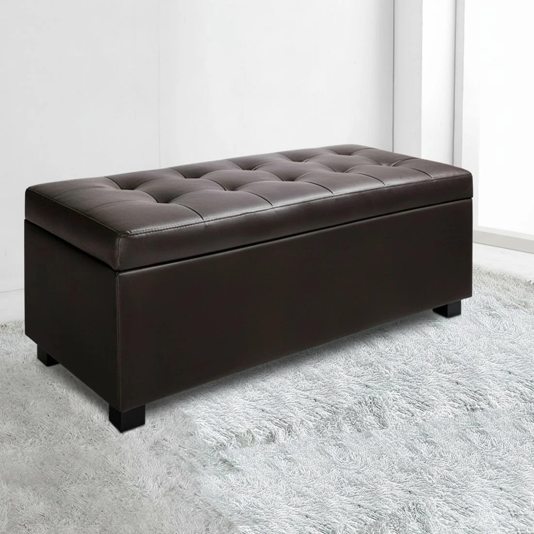6 Artiss Storage Ottoman Blanket Box 97cm Leather - Brown, 6 of 7
