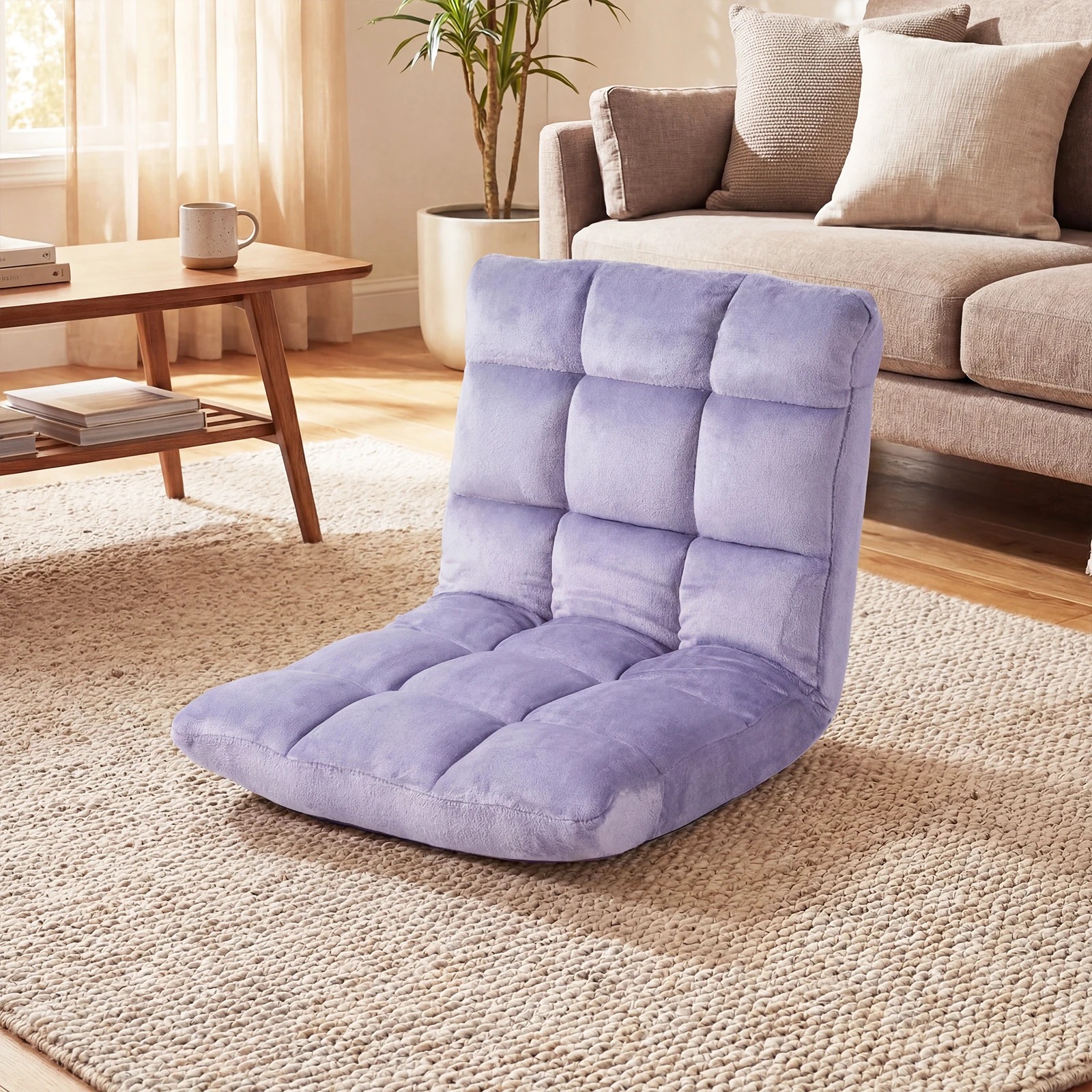 2 Costway Adjustable 14-Position Floor Chair Folding Couch Recliner Lazy Sofa Chaise Lounge - Purple, 2 of 3