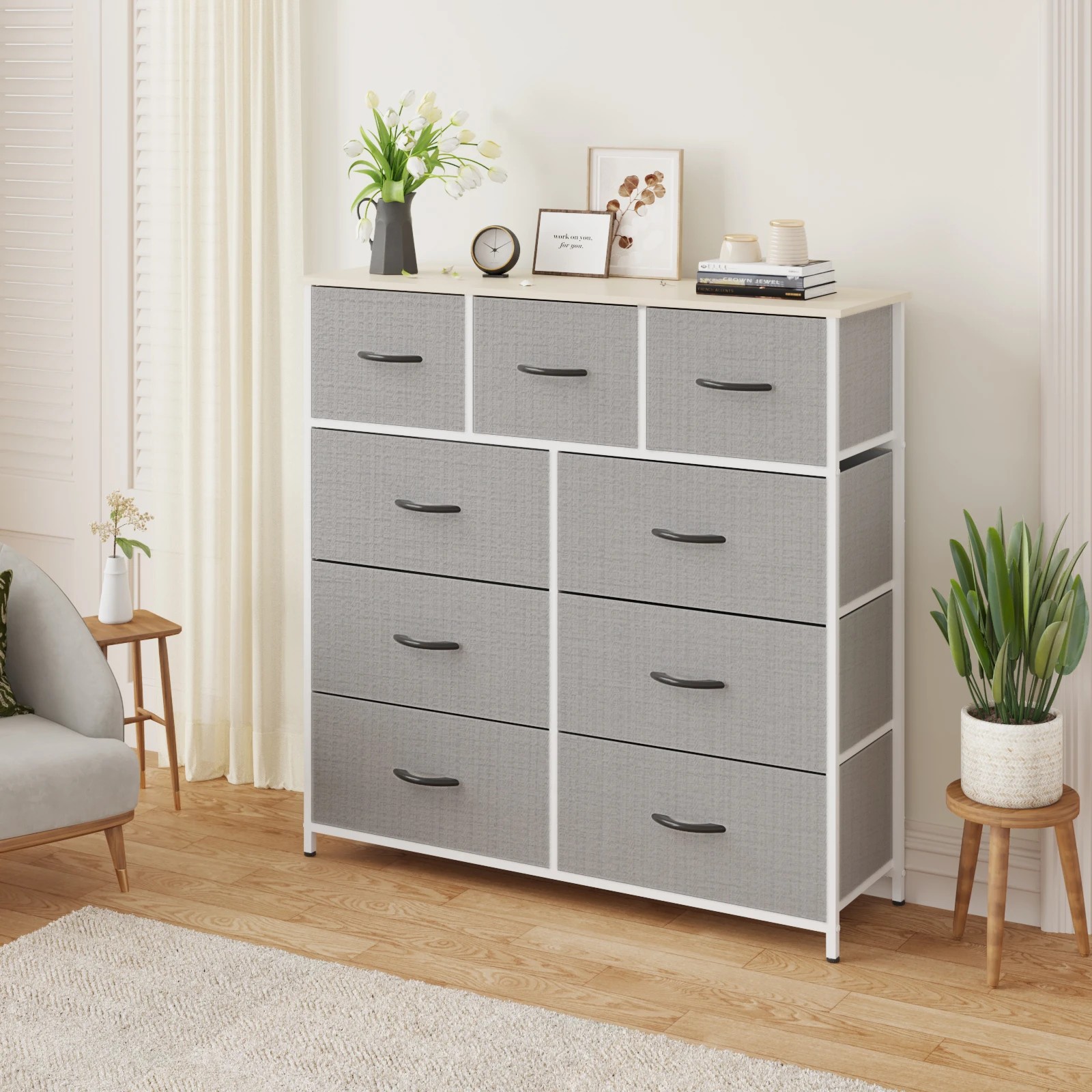 2 Advwin 9 Chest Of Drawers Storage Cabinet Fabirc Drawers
 - Grey, 2 of 3