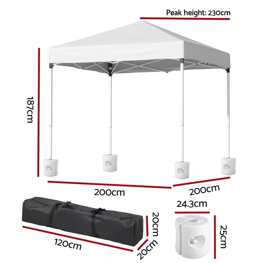 2 Instahut Gazebo 2x2m Outdoor Patio Garden Marquee Shade w/ Base Pods - White, 2 of 7