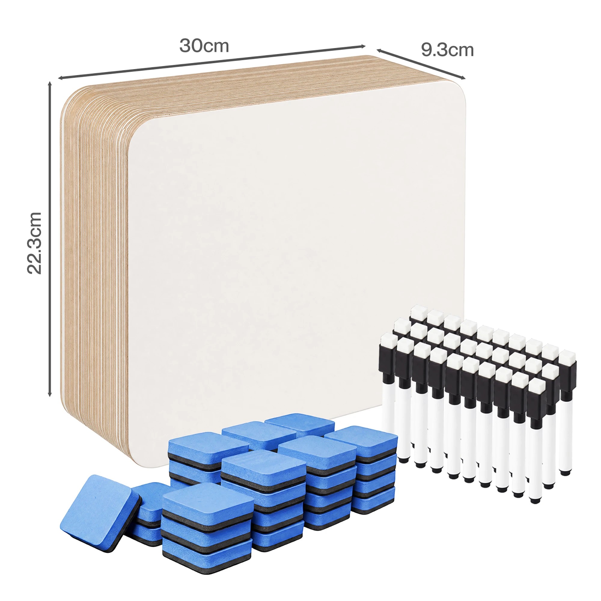 levede-mini-whiteboard-30-pack-2-sided-with-pens-erasers-classroom