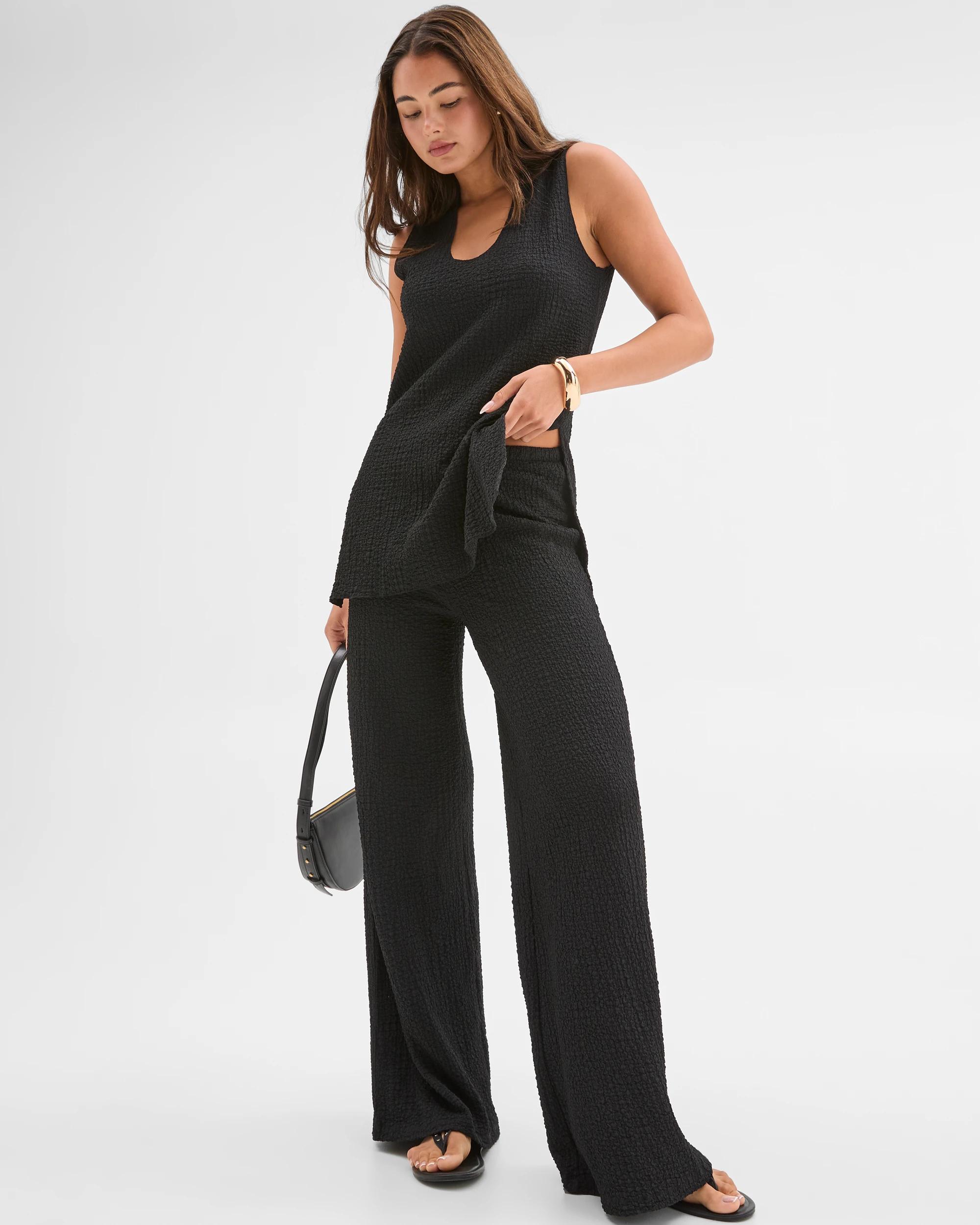 1 Lily Loves Textured Straight Leg Pants BLACK, 1 of 7