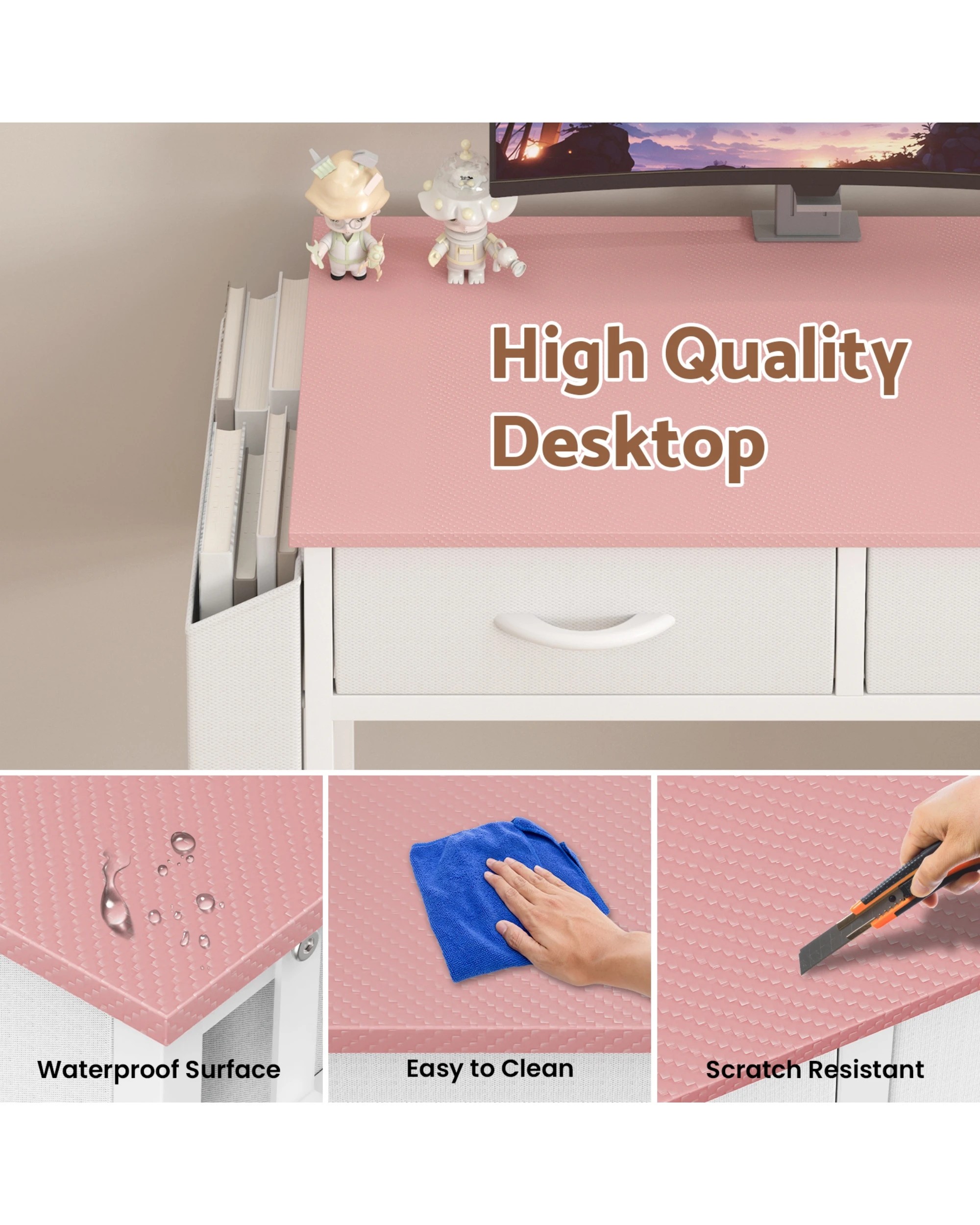 5 Advwin 80cm Small Desk With 2 Drawers And Storage Bag Makeup Vanity Desk Pink, 5 of 10