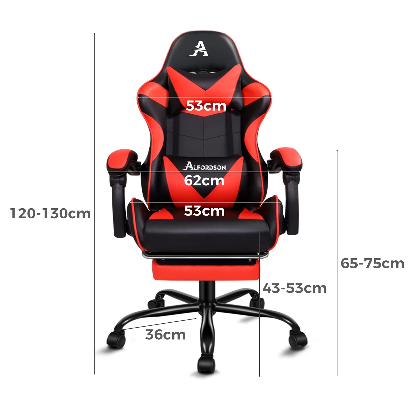 3 Alfordson Gaming Chair Office Massage Computer Racing Seat PU Leather - Red, 3 of 10