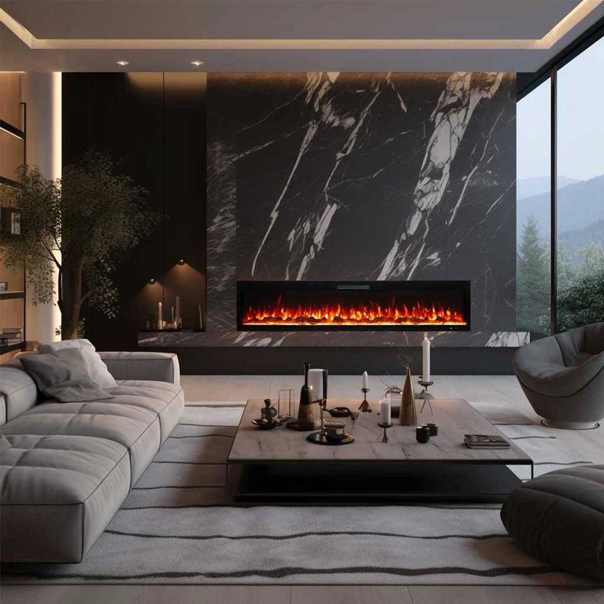 1 Moda Living Rocco 84 inch Electric Fireplace - Black, 1 of 5