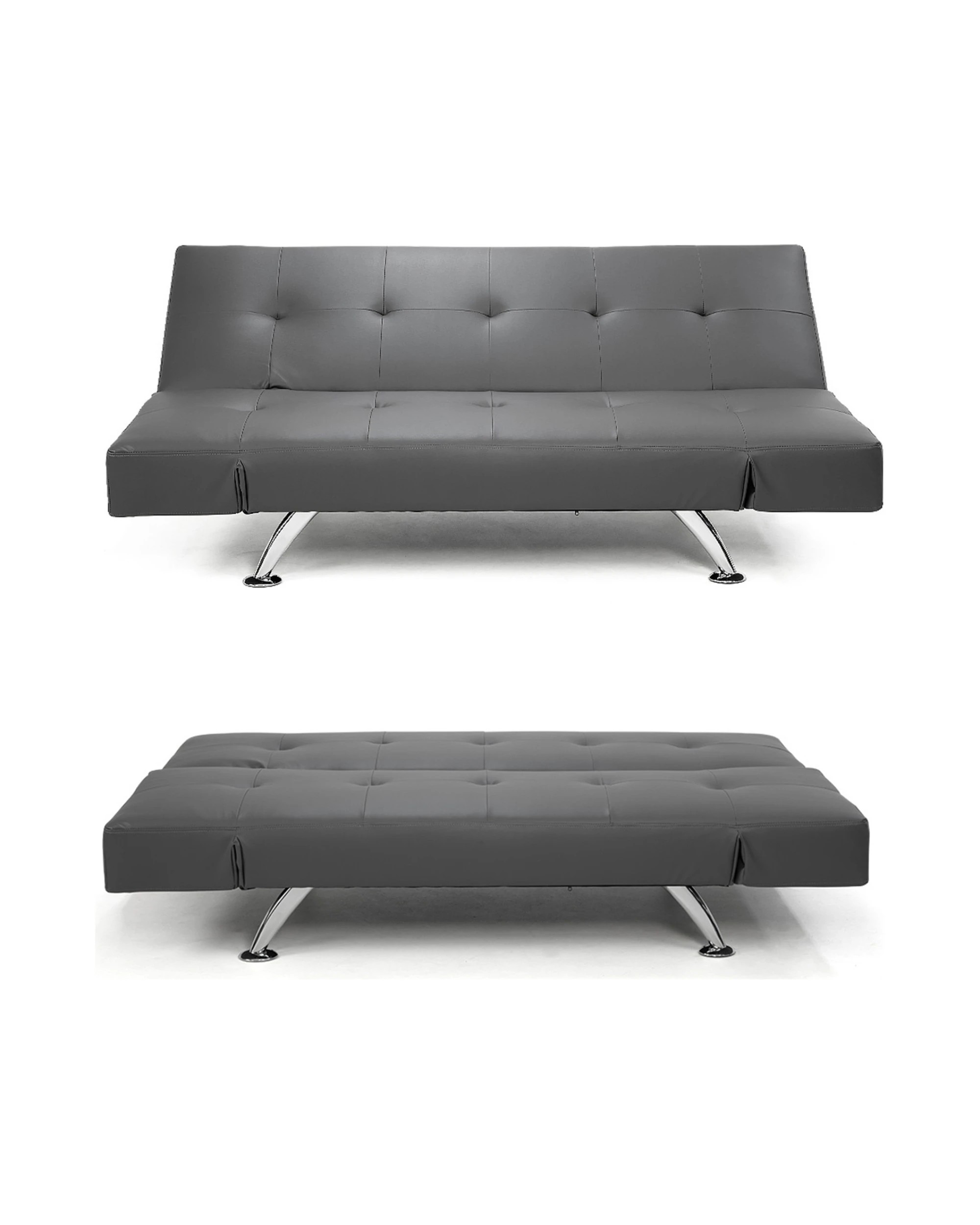 4 Sarantino 3 Seater Faux Leather Sofa Bed Lounge - Grey, 4 of 6