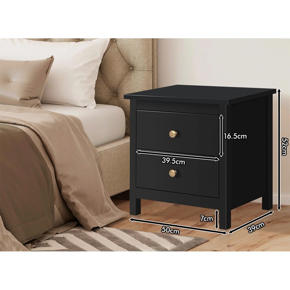 9 Alfordson Bedside Table Hamptons Nightstand Storage Side End 2 Drawers - Black, 9 of 10