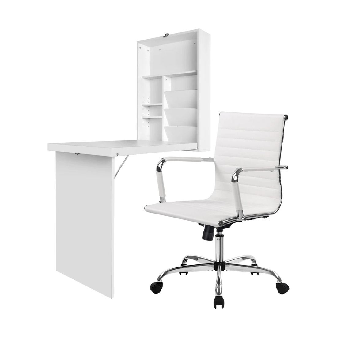 1 Artiss Computer Desk Office Chair Set PU Leather Wall Mount Foldable Table - Multi, 1 of 2