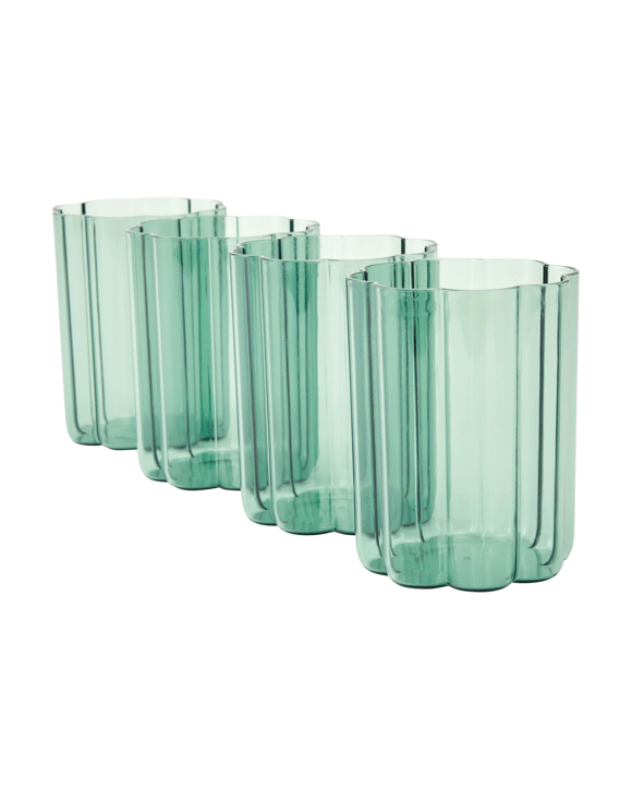 4 Green Acrylic Ripple Highball Glasses